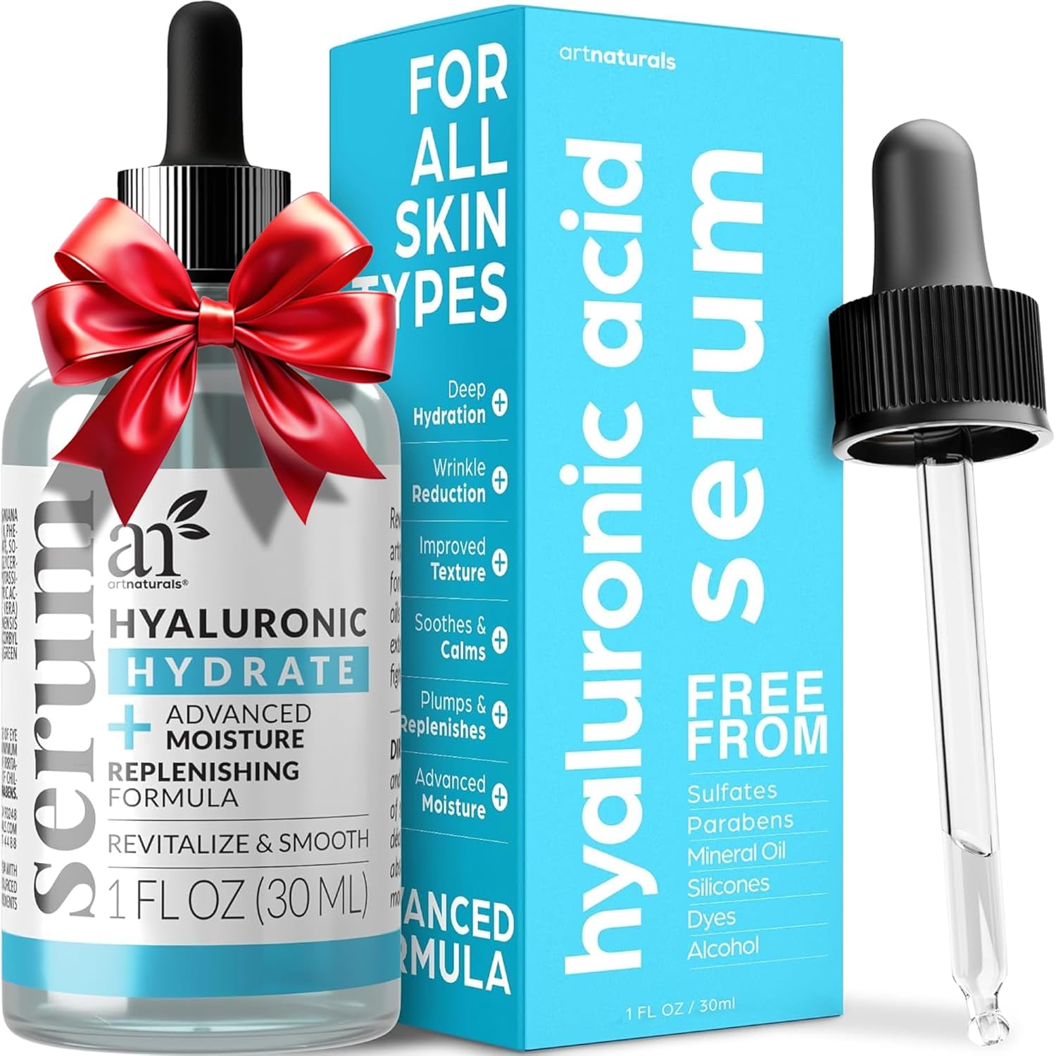 ArtNaturals Hyaluronic Acid Serum - Anti- Aging Facial Serum, Natural Moisturizer w/Vitamin C Serum & Vitamin E - for Skin Care - Reduce Wrinkles & Dark Spots (1 Fl Oz (Pack of 1))