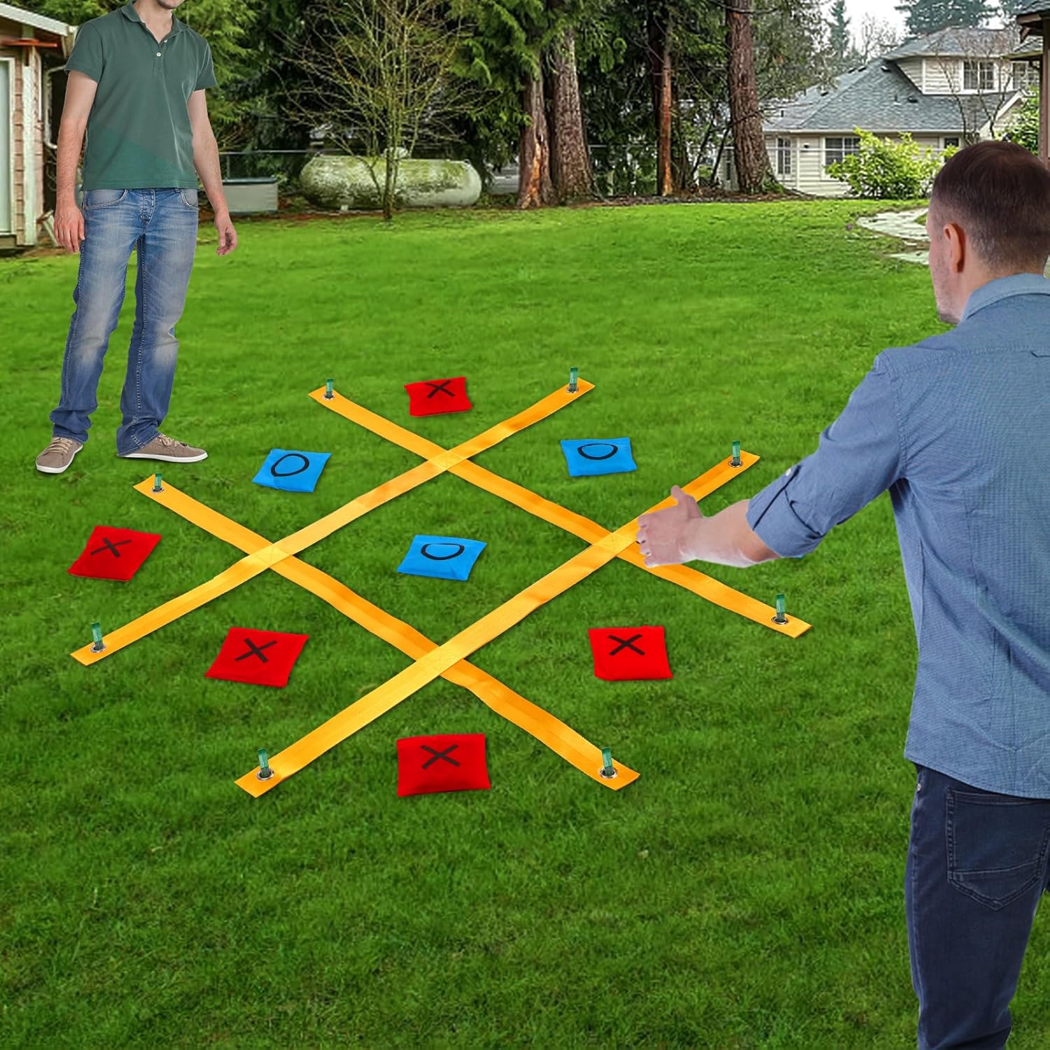 Giant Tic Tac Toe Game, 4 Ft X 4 Ft Portable Strap Game Bean Bag Toss Tic Tac Outdoor Lawn Games for Adults and Family Backyard Camping Across Outside Games
