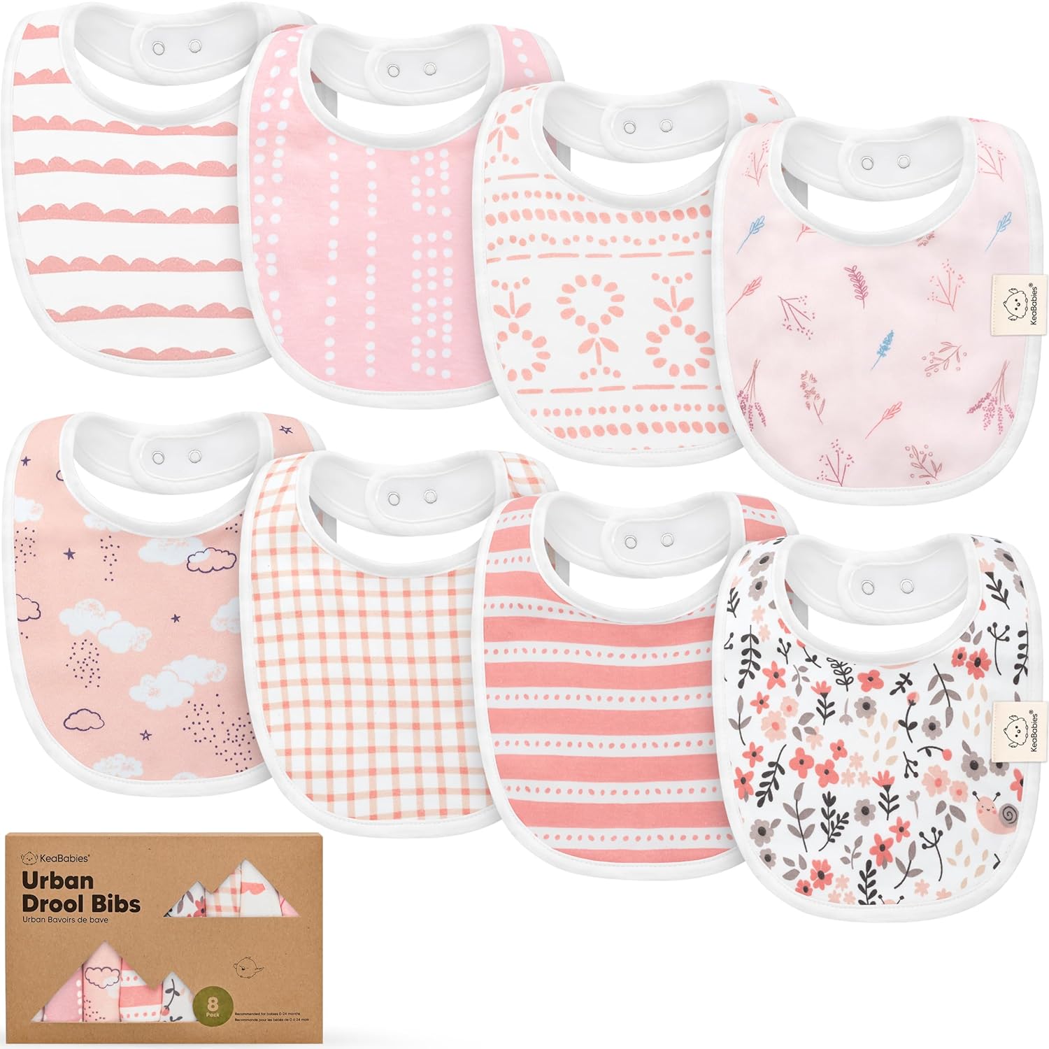 8-Pack Organic Baby Bibs for Boys, Girls - Soft Cotton Drooling and Teething Bibs for Baby Girl & Boy, Extra Absorbent, Easy To Clean & Put On for Toddler, Newborn, Infant 0-24 Months (Sweet Charm)