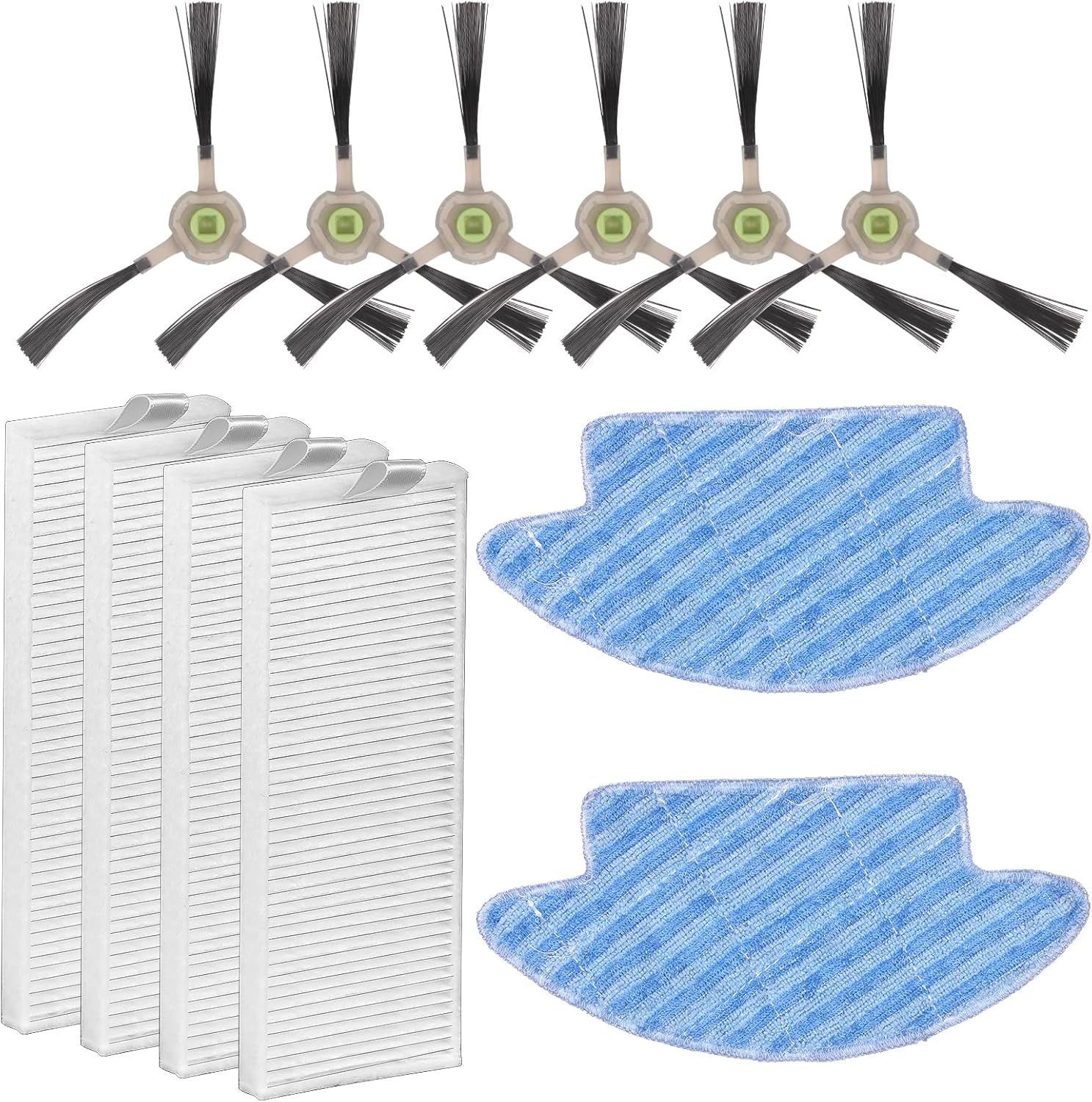 (12 Pieces) Replacement Parts Compatible With Lefant M210B M213S M210S M210 M213, OKP Life K2 K3 K3A K4 K5, Robotic Vacuum Cleaner Accessories Kit, 2 Mop Pads, 4 HEPA Filters, 6 Side Brushes