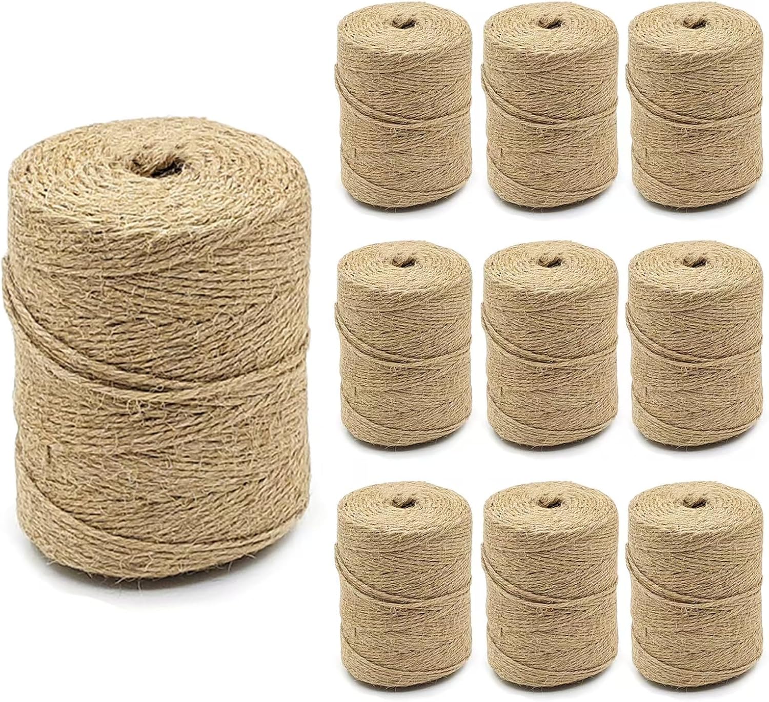 10 PCS Twine String Bulk 6000 Feet Long, 2mm Thin Jute Twine for Crafts, Hemp Rope Wrapping, Packing Gardening, Crochet Knitting Macrame Decor, 600 Feet Each Roll