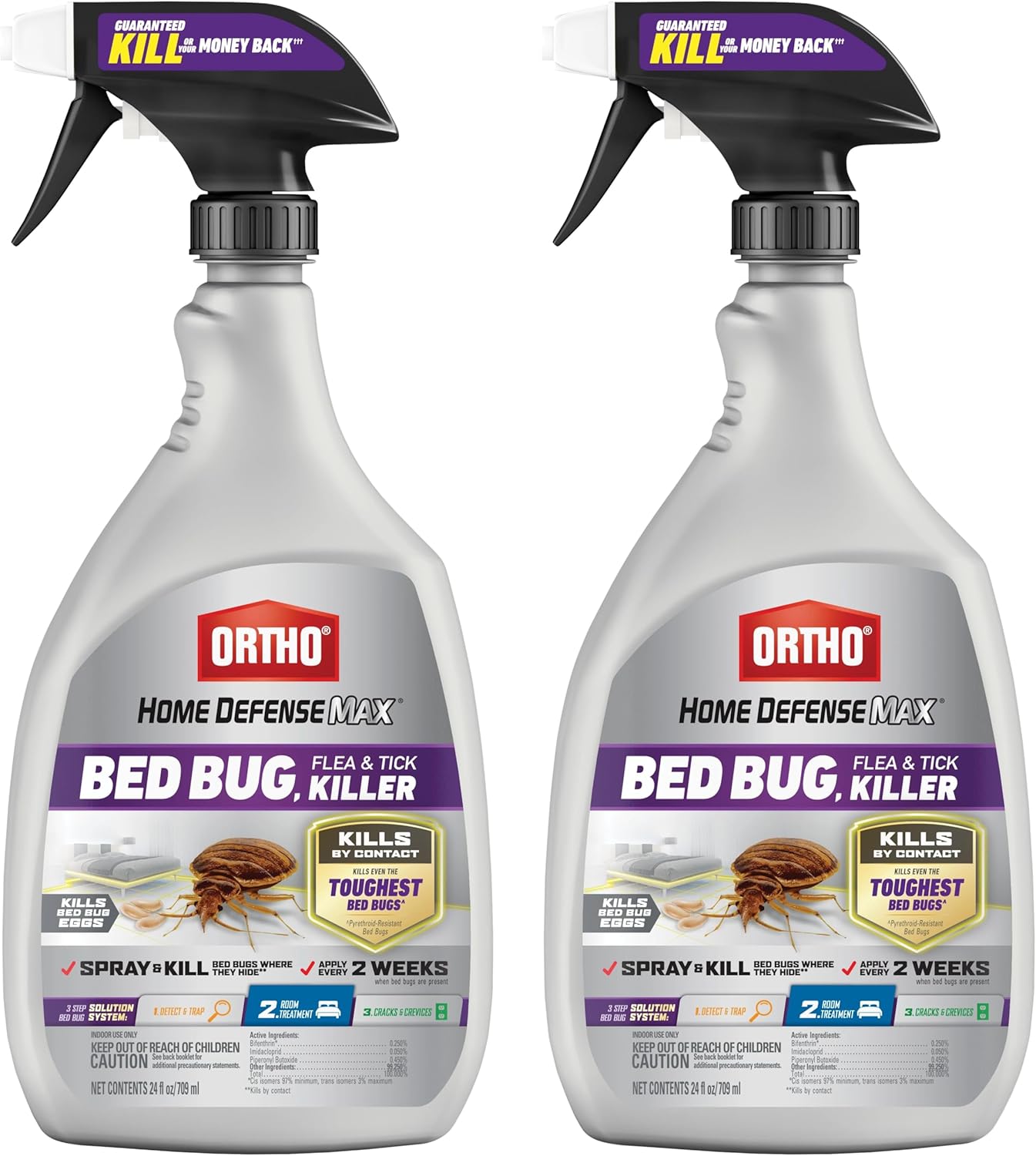 Ortho Home Defense Max Bed Bug, Flea and Tick Killer - Kills Bed Bugs and Eggs, Ready-to-Use Spray, Indoor Insect Killer, 24 fl. oz. (2-Pack)