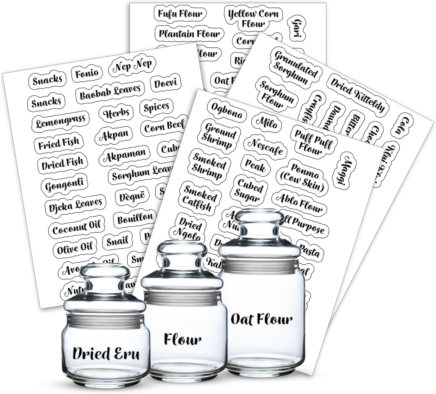 133 African Kitchen Pantry Labels for Food Container, Custom Kitchen Label Set – Perfect for African and International Food Staples