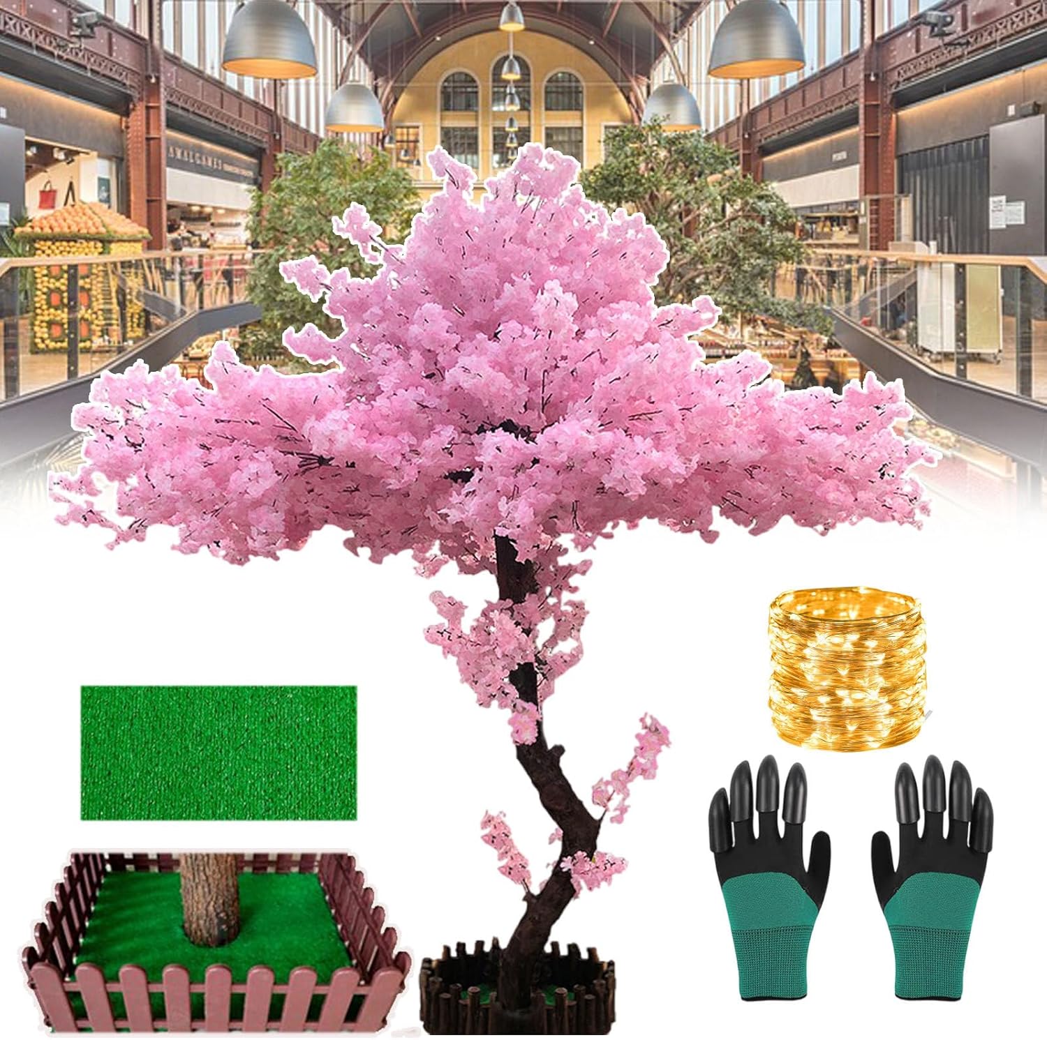 smafoseedding Faux Cherry Blossom Trees,Simulated Cherry Blossom Trees,With Two Pairs Of Gardening Gloves,Personal Use/Commercial Use,For Weddings/Celebrations/Parties/Home Decor/Gardens,2 * 1.5m