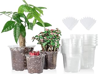 36 Packs 5/4/3.5 Inch Reinforced Clear Nursery Pots with Drainage Hole, Transparent Variety Pack Plastic Plant Pot Seedling Planter Seed Starter Flower 20pcs Labels