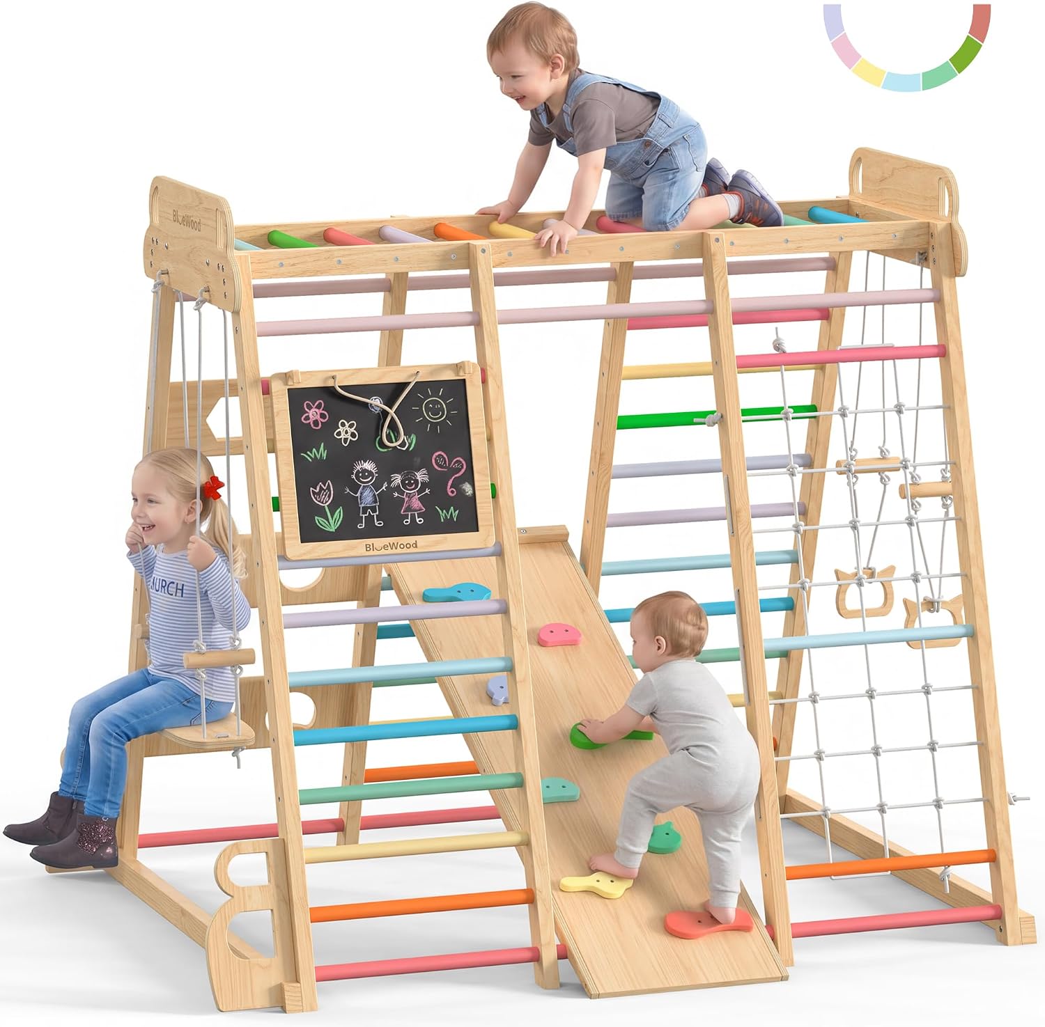BlueWood Upgraded Indoor Jungle Gym 14-in-1 Playground Kids Climbing Toys