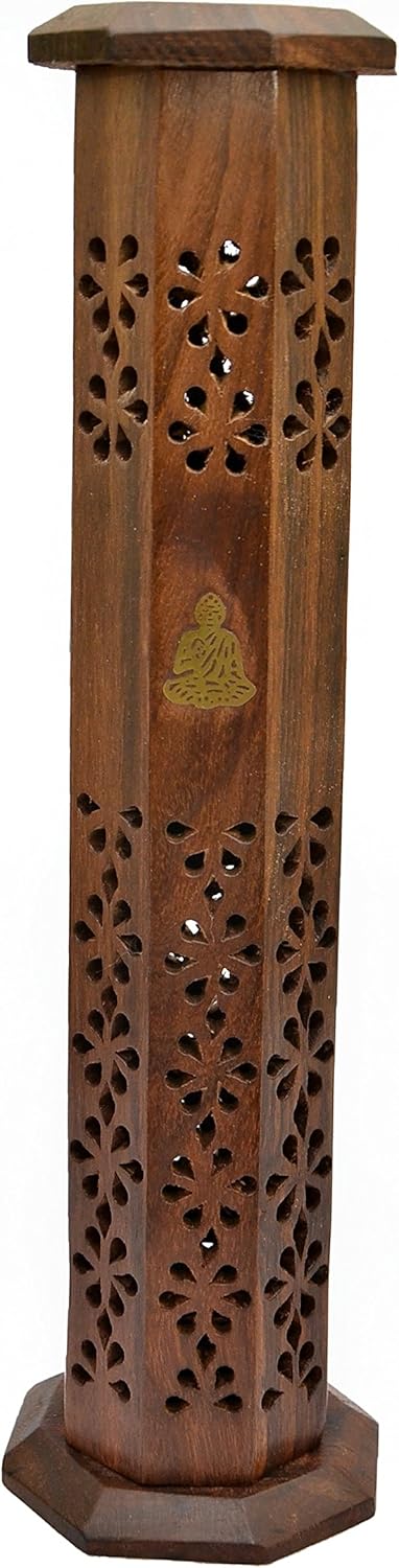 Puckator Newquay-Bonsai Sheesham Wood Tower Burner-Thai Buddha Incense Stick Holder, Mixed, Height 31cm Base 7.5 x 7.5cm