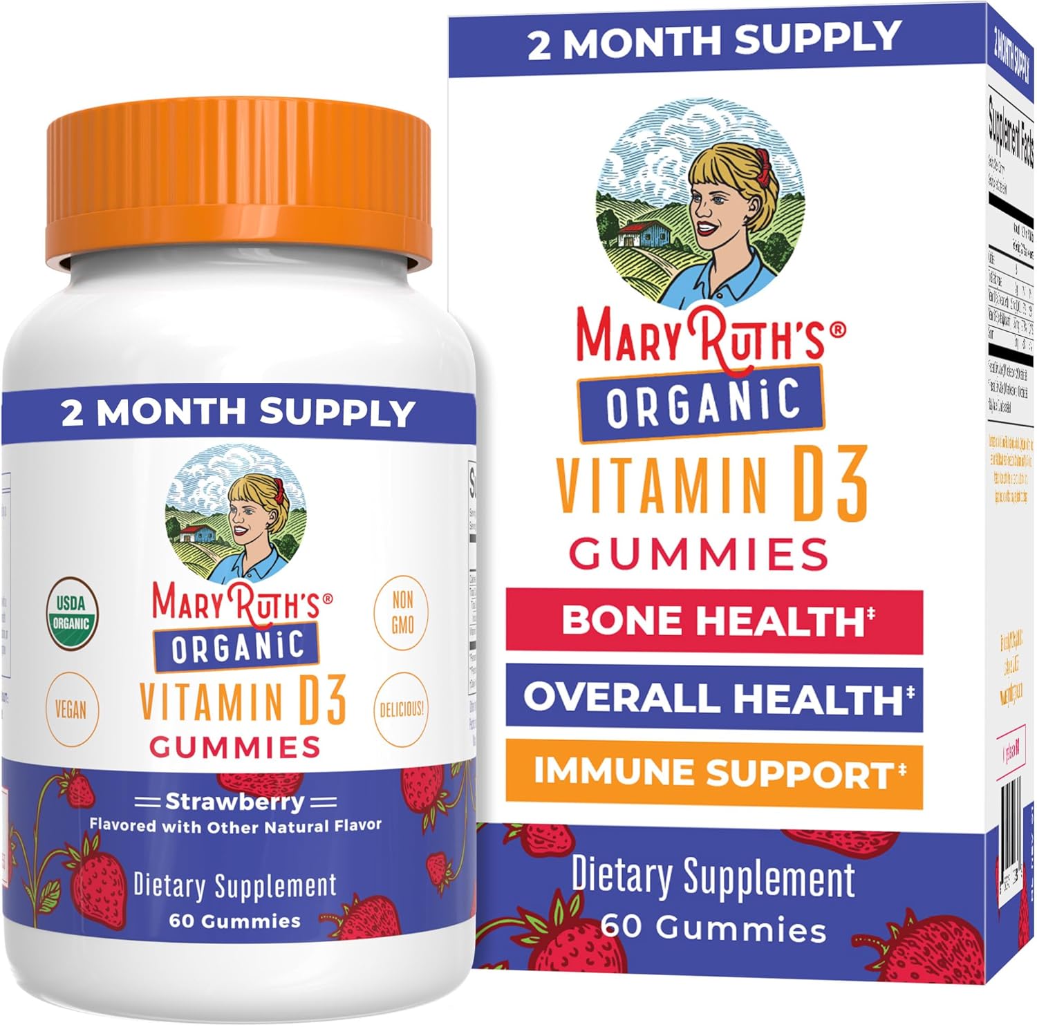 MaryRuth Organics Organic Vitamin D3 Gummies | 1000 IU | USDA Organic | Immune Support| Bone Health | Muscle Function | for Adults & Kids Ages 2+ | Vegan | Gluten Free | 2 Month Supply | 60 Count