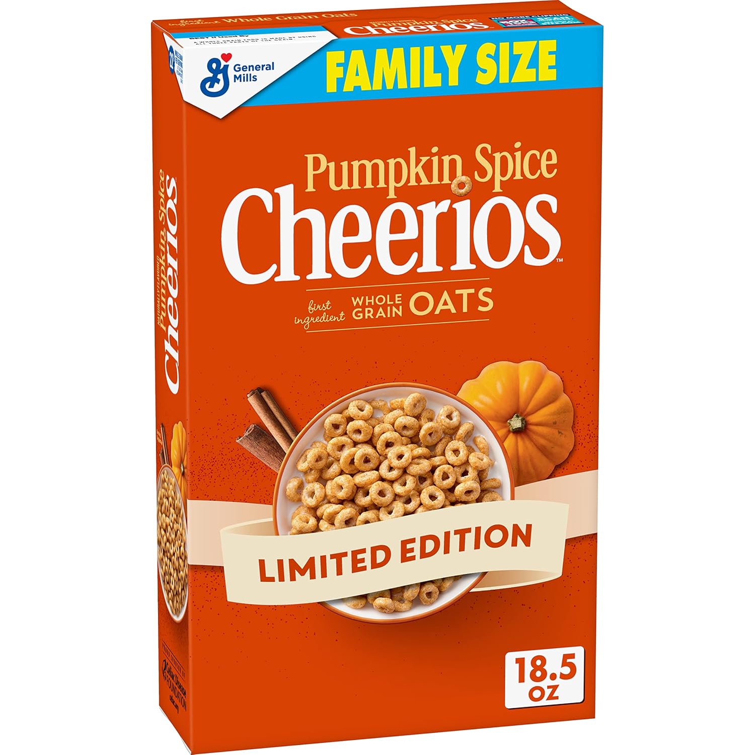 Pumpkin Spice Cheerios Cereal, Gluten Free Breakfast Cereal with Whole Grain Oats, Family Size, 18.5 OZ