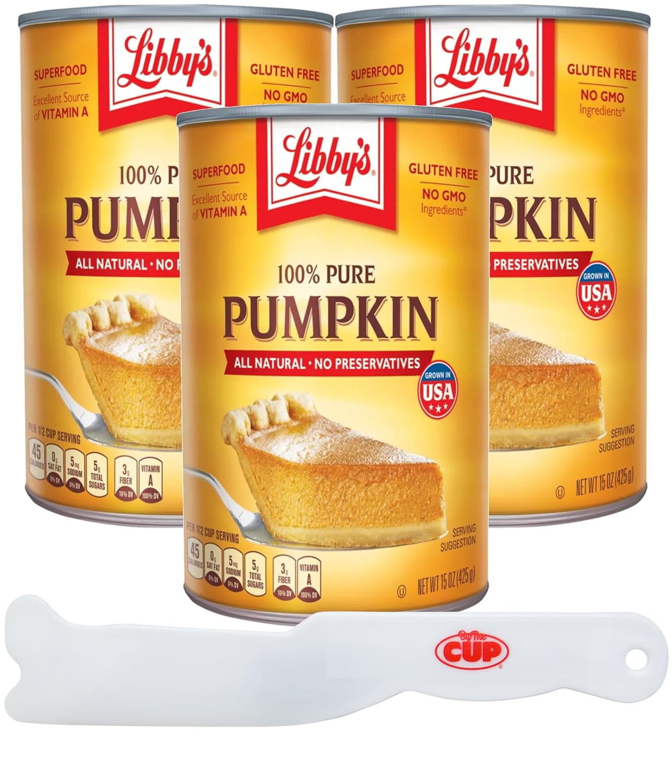 Libby's Pure Pumpkin, Gluten Free, Non-GMO, Superfood, 15 oz Can (Pack of 3) with By The Cup Pie Slicer