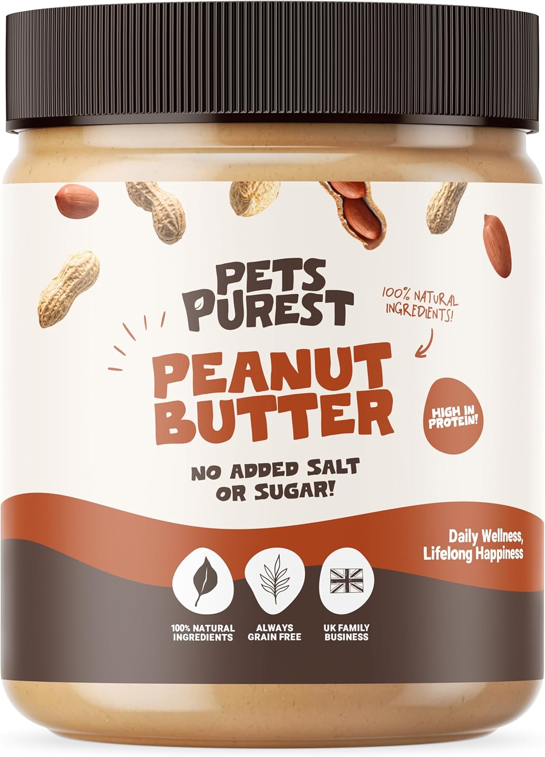 Pets Purest Dog Peanut Butter - 100% Natural Peanut Butter For Dogs & Puppy - Healthy Source of Pure Protein Treat Paste Free From Palm Oil, Wheat & Gluten. No Added Sugar, Salt or Xylitol