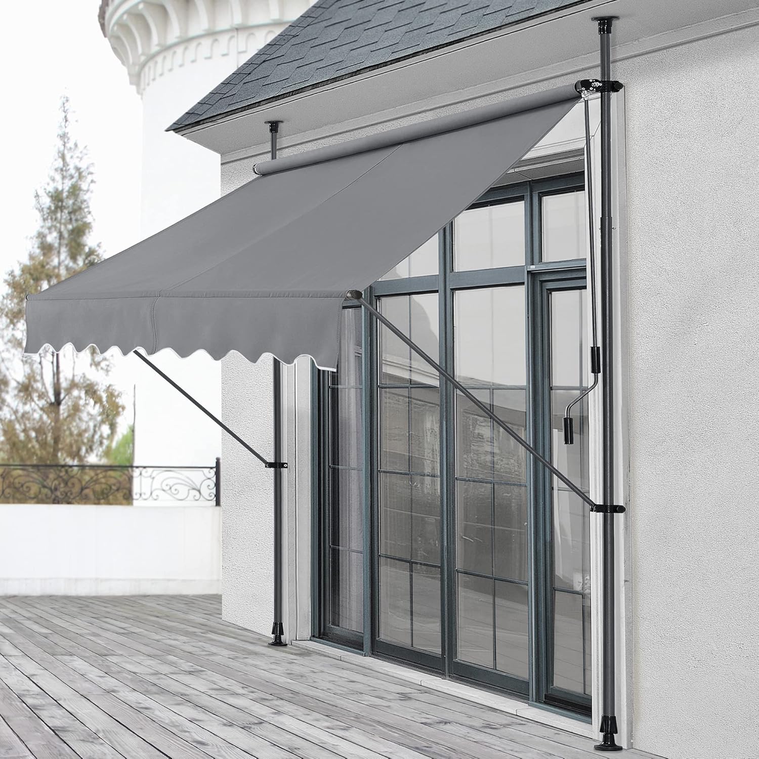 pro.tec Clamp awning 200x120x200-300cm Awning balcony awning without drilling Medium grey