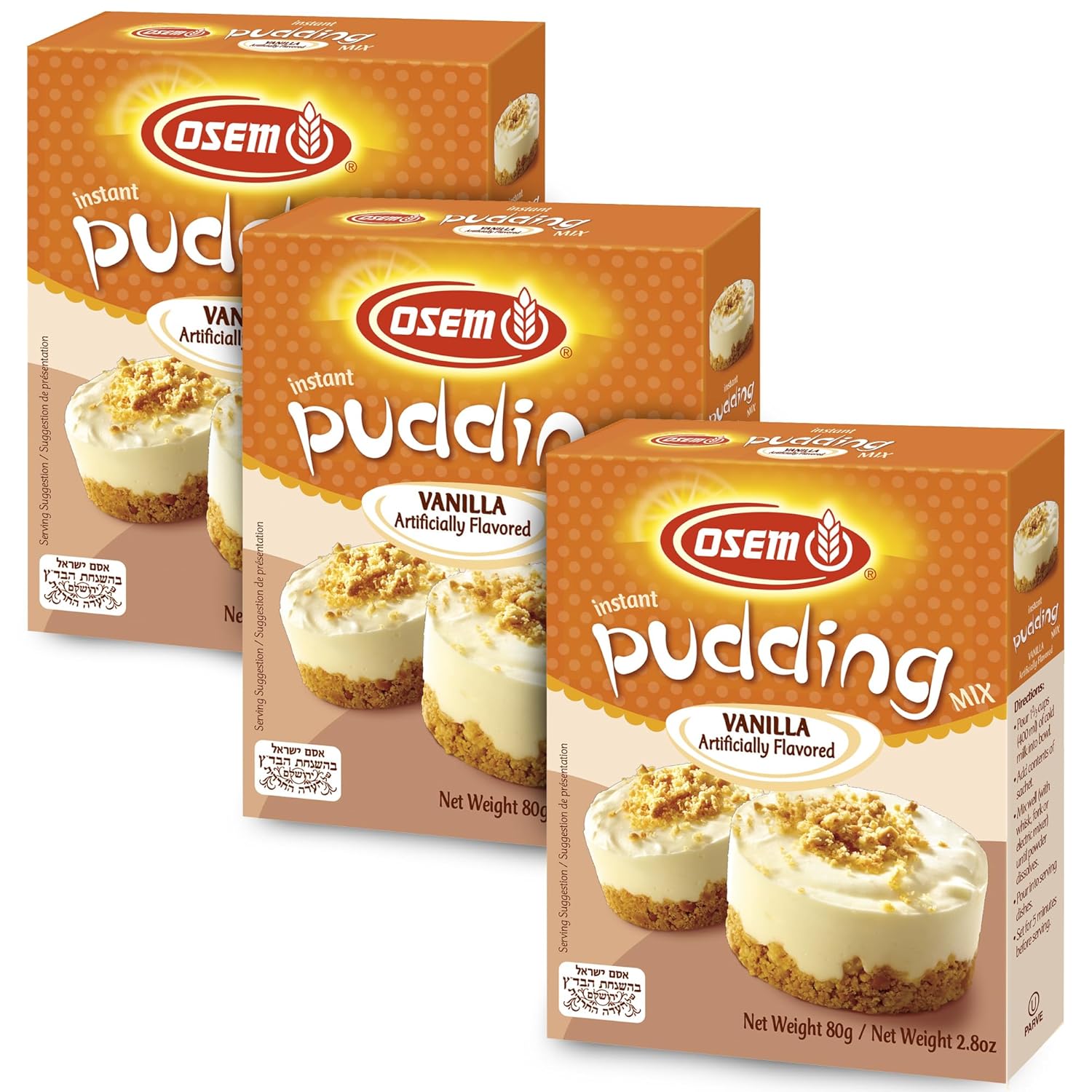 Osem Instant Pudding Vanilla Flavor 2.8 Oz (Pack of 3) Only 80 Calories Per Serving, Quick & Easy Dessert or Light Snack