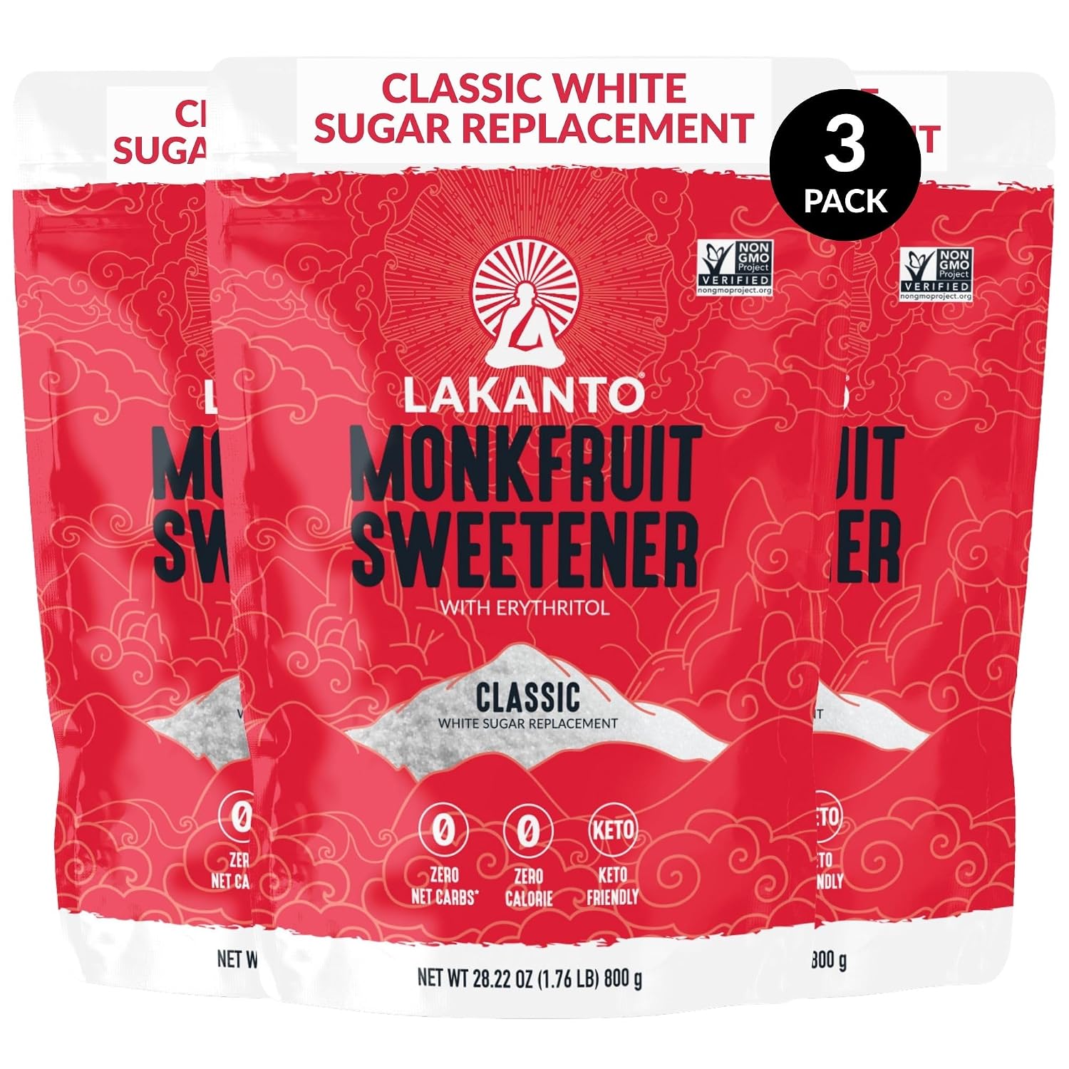 Lakanto Classic Monk Fruit Sweetener with Erythritol, 1.76 lb Pack of 3