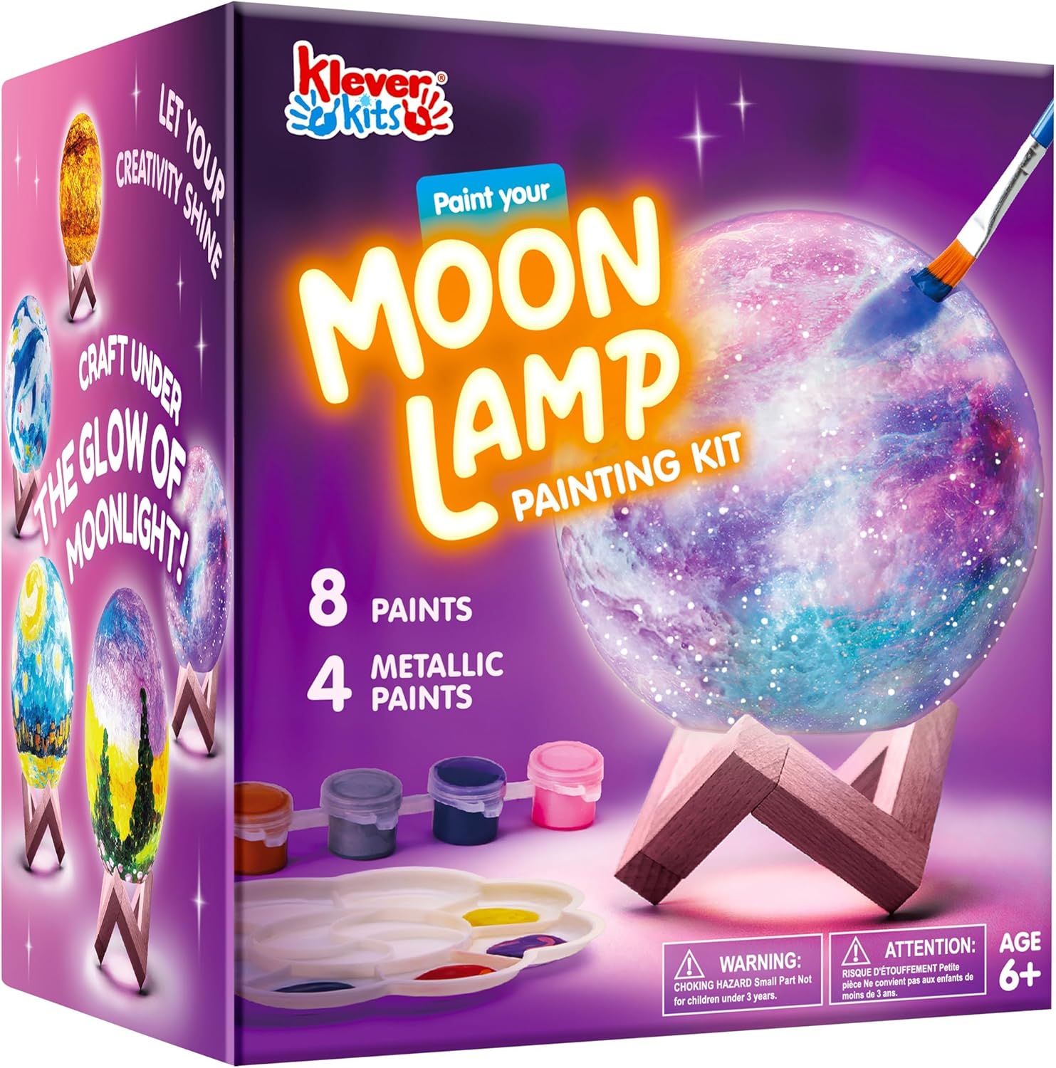 Klever Kits Paint Your Own Moon Lamp Kit,3D Space Moon Night Light,DIY Lamp Night Light Arts & Crafts Kit for Kids, Birthday Gifts for Girls Boys Ages 6 7 8 9 10 11 12 Presents