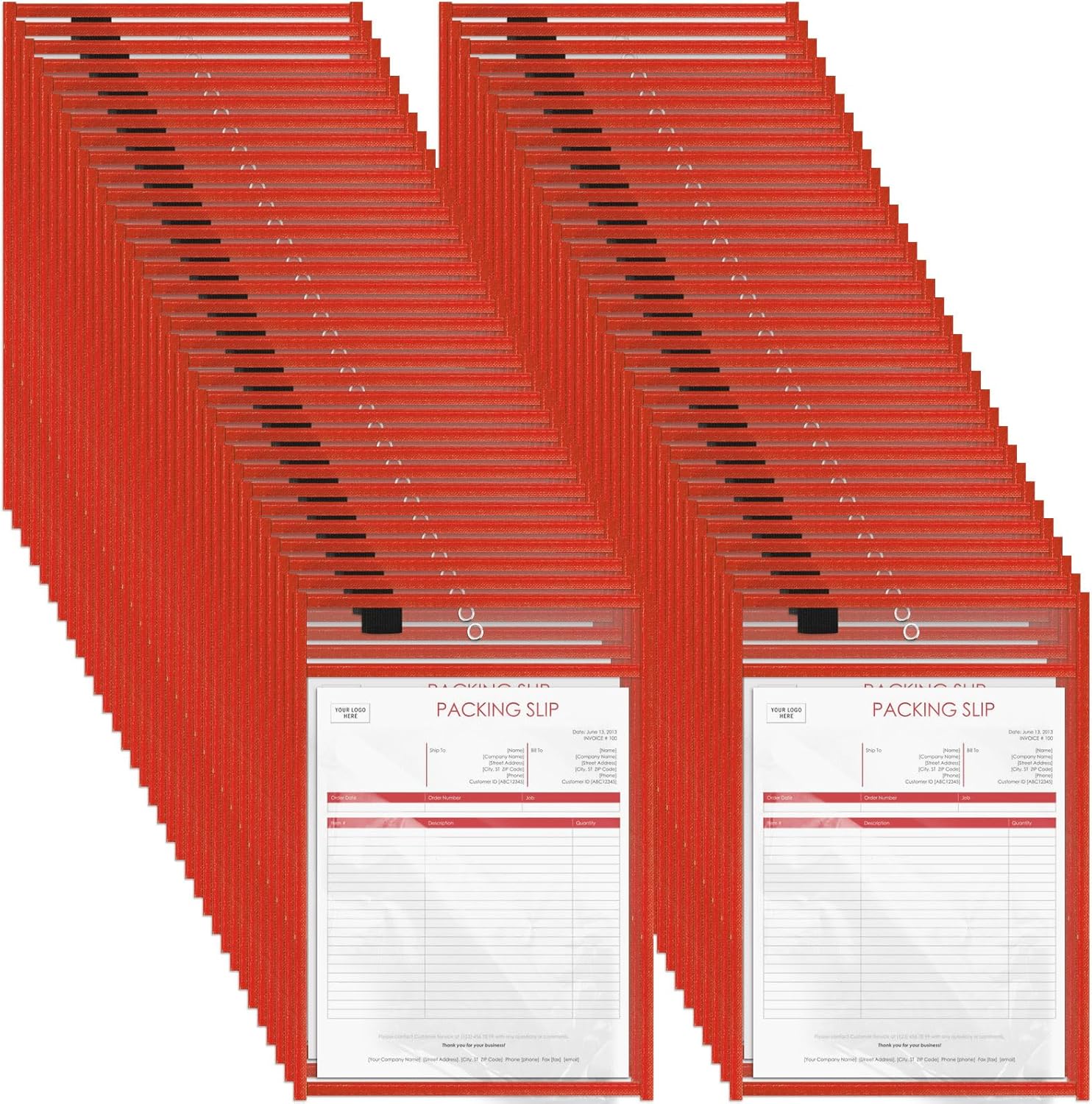 Seajan 120 Pcs Clear Dry Erase Pockets Plastic Sleeves for Paper 14 x 10 Inch Reusable Job Holder Shop Ticket Holders Order Pockets Organizer Teacher Supplies for Classroom (Red)