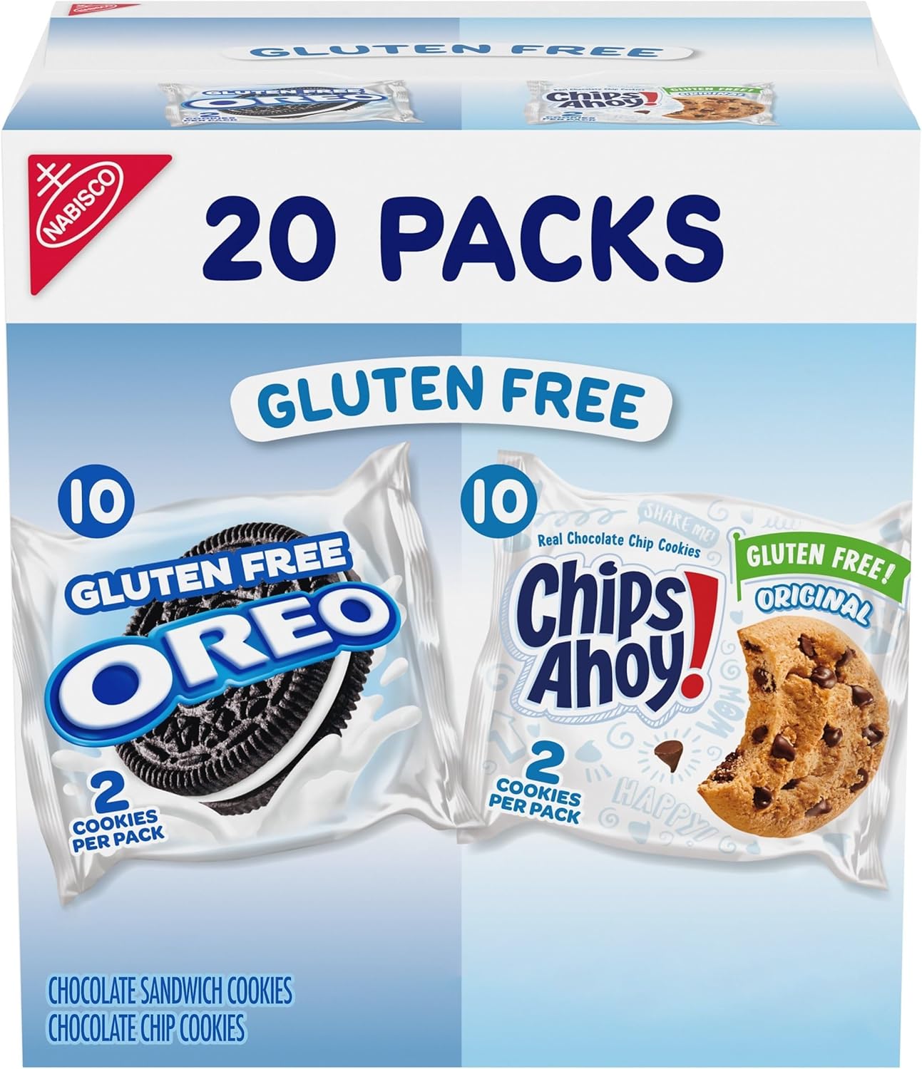 OREO Chocolate Sandwich Cookies & CHIPS AHOY! Chocolate Chip Cookies Gluten Free Cookies Variety Pack, 20 Snack Packs
