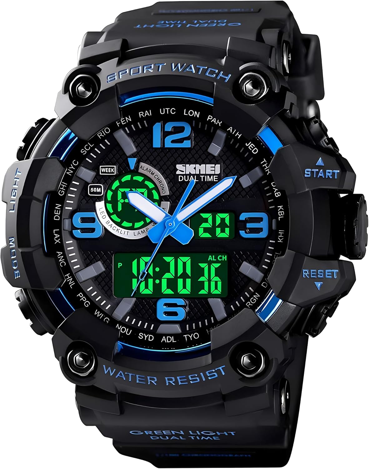 Gosasa Men's Large Face Outdoor Sports Watches Military S-Shock Watch Waterproof, Backlight, Alarm, Stopwatch Features - Rugged Wristwatch for Training, Hiking, and Adventure