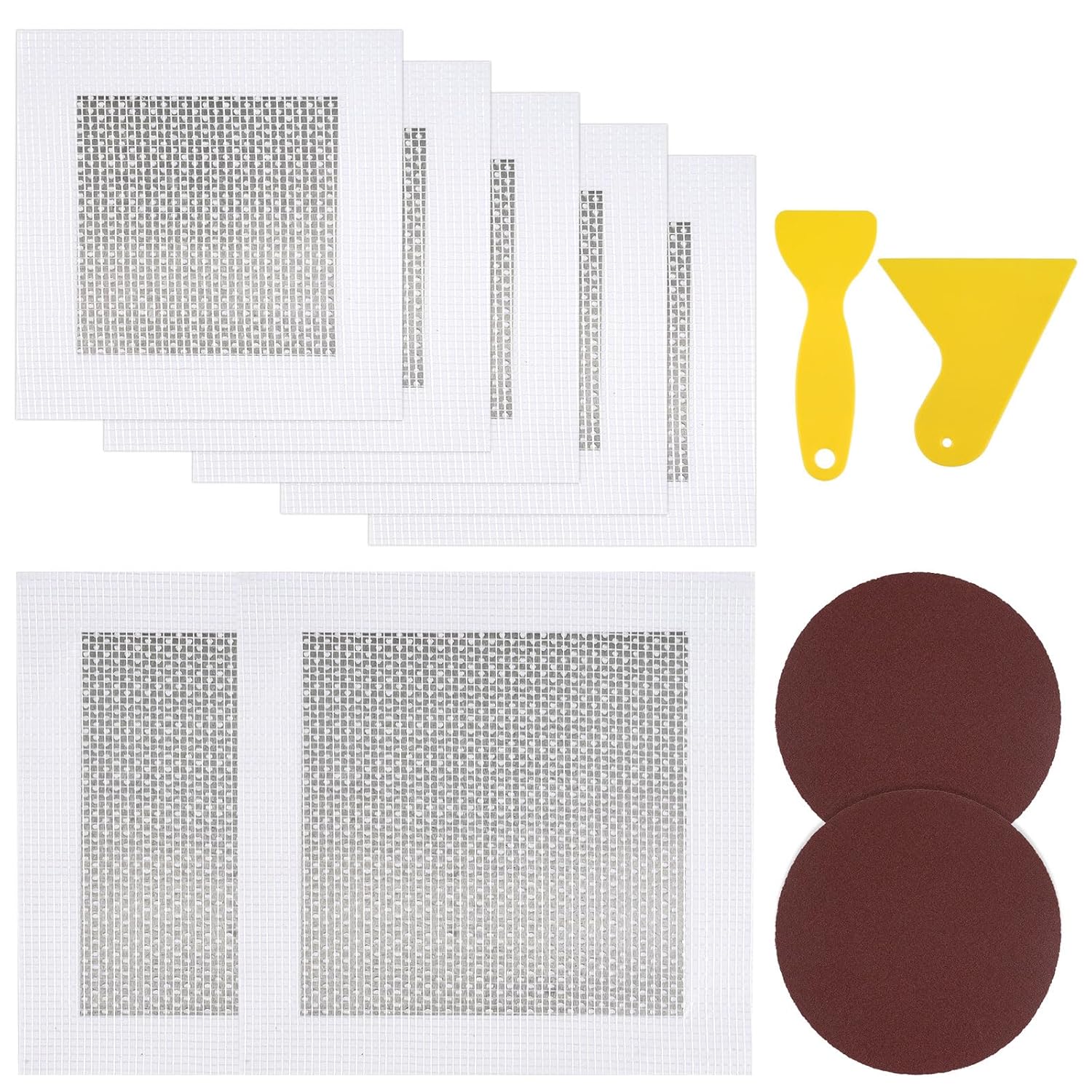 11 Pcs Wall Repair Kit, Include 6/4 inch Self Adhesive Plasterboard Wall Repair Patch with 2 Sandpaper and 2 Putty Knife, Wall Patch Repair Kit for Quickly Fixing Broken Walls and Ceilings Hardware