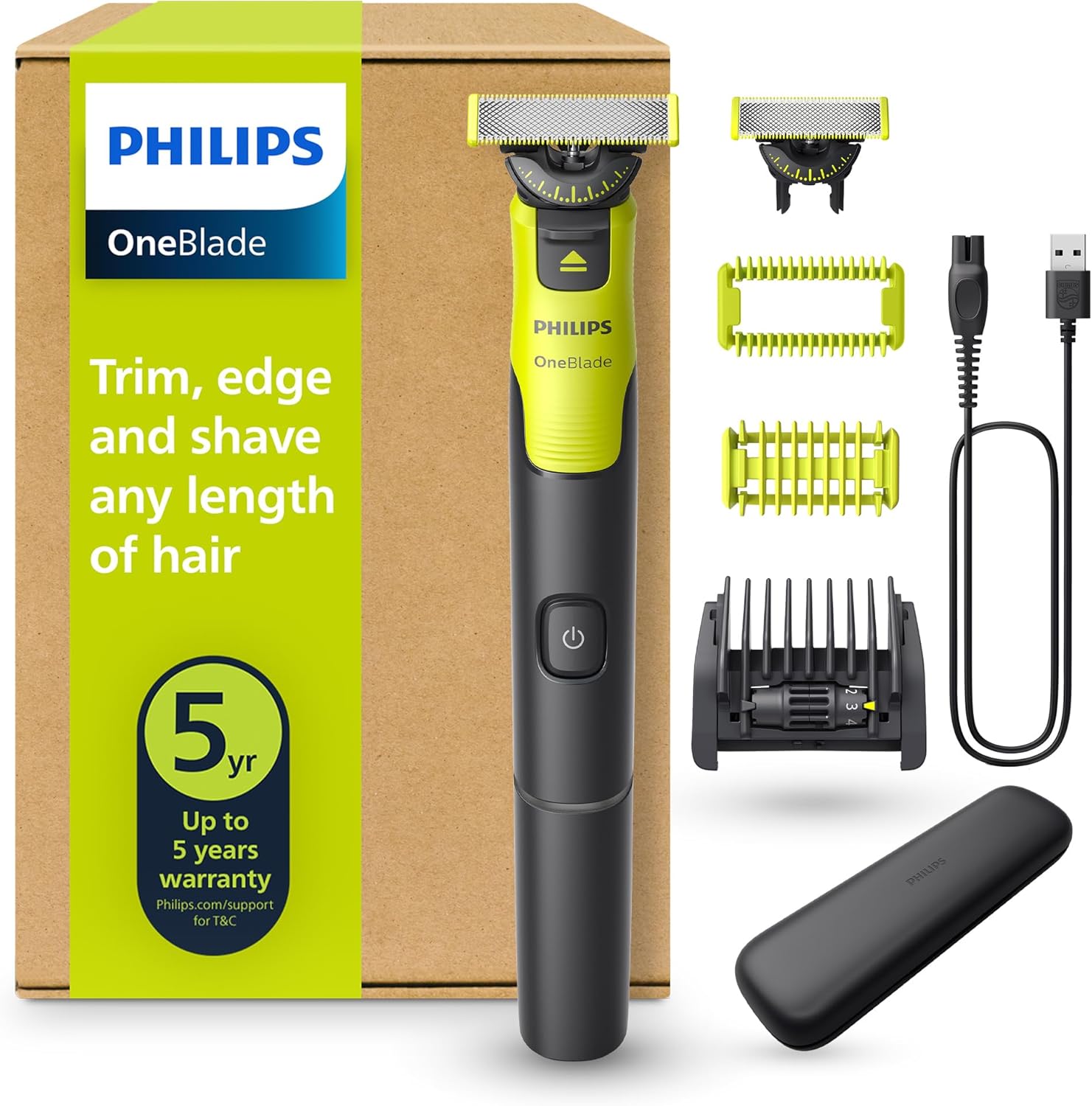 Philips OneBlade 360 Authentic Connected Face & Body Electric Shaver, Beard Trimmer and Body Groomer, 1x360 Blade, 1x Original Blade, 1x 5in1 Adjustable Comb, 1x Body Kit, 1x Travel Case, QP4631/65