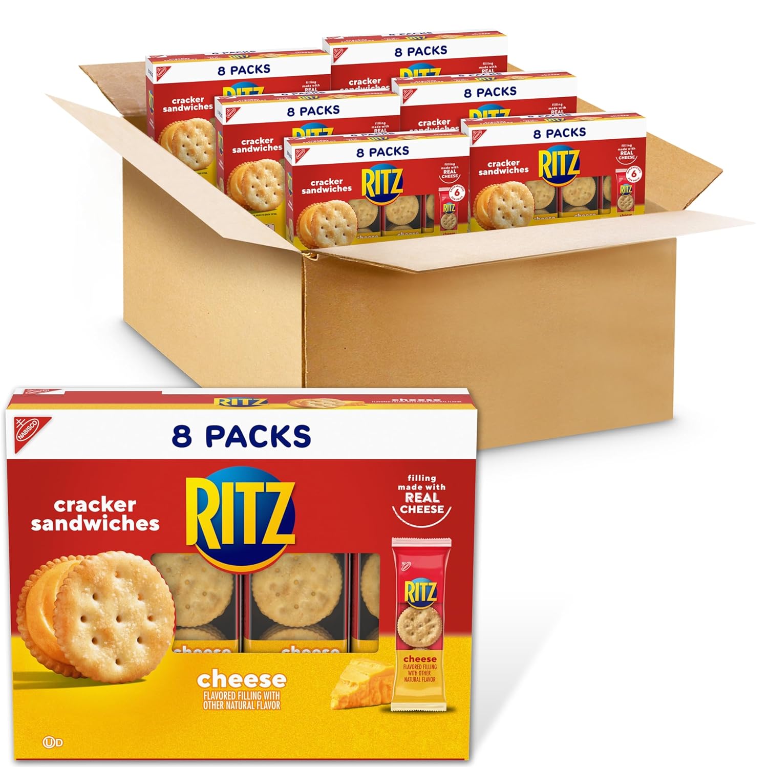 RITZ Cheese Sandwich Crackers, Lunch Snacks, 48 Snack Packs (6 Boxes, 6 Crackers Per Pack)