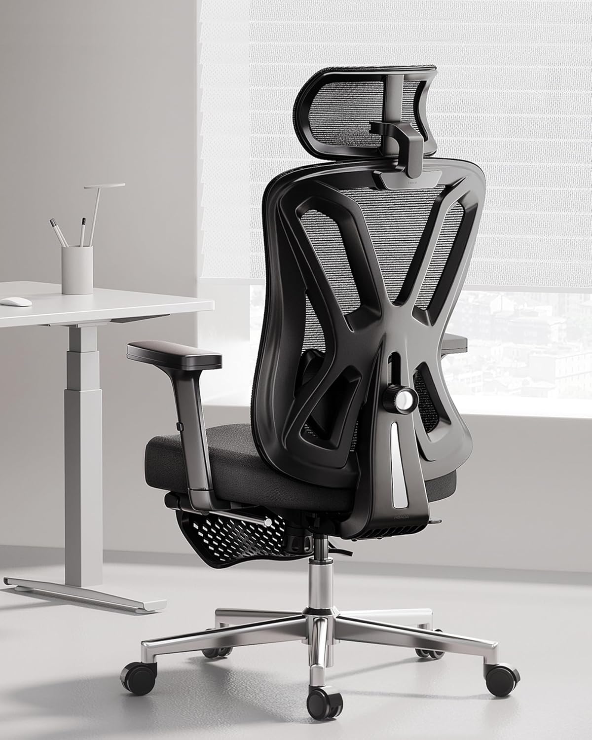 Hbada P5 Ergonomic Office Chair with Adjustable Headrest and Lumbar Support, Comfy Seat Cushion Support Computer Chair Tilt Function Swivel Mesh with Footrest
