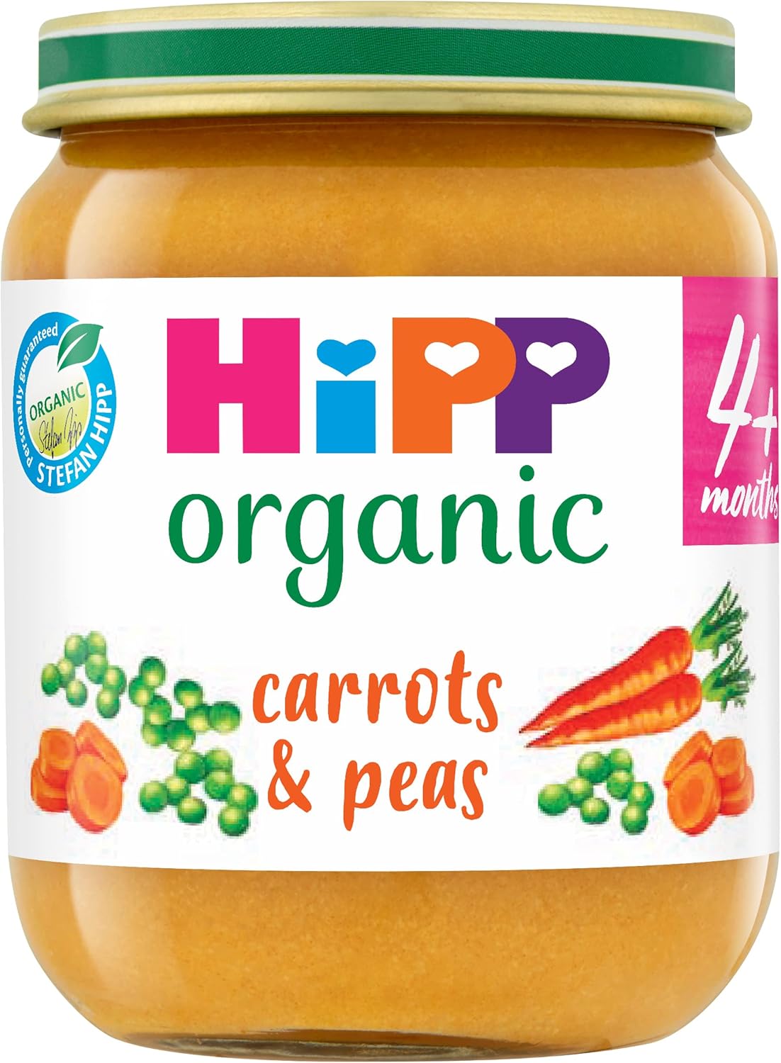 HiPP Organic Carrots & Peas Baby Food Jar 4+ Months 125g (Pack of 6)