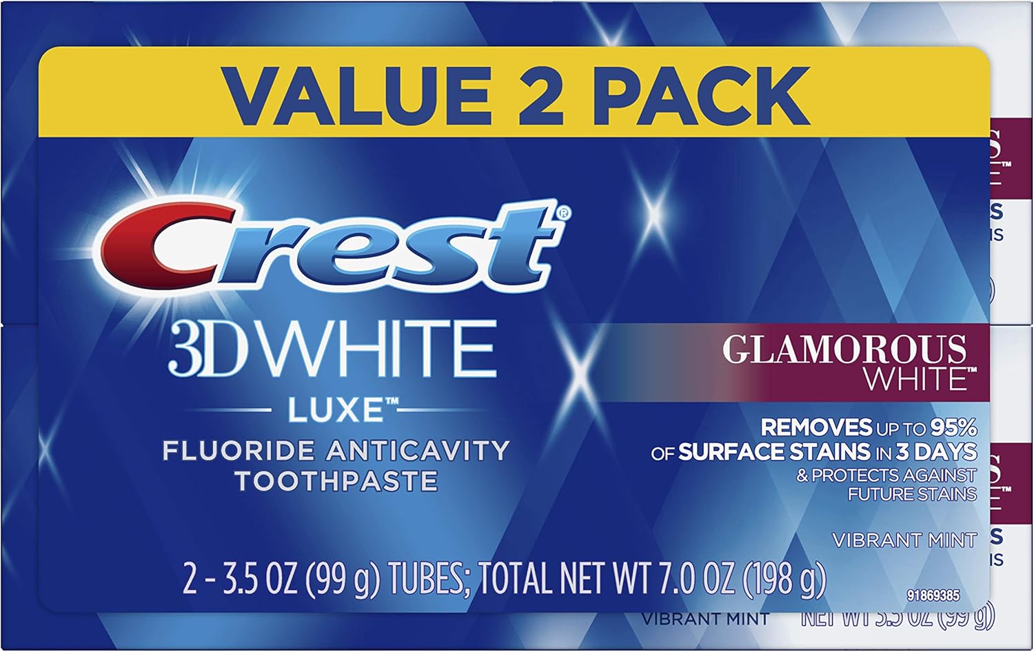 Crest Twin Pack 3D White Luxe Glamorous White Toothpaste, 3.5 Ounce each