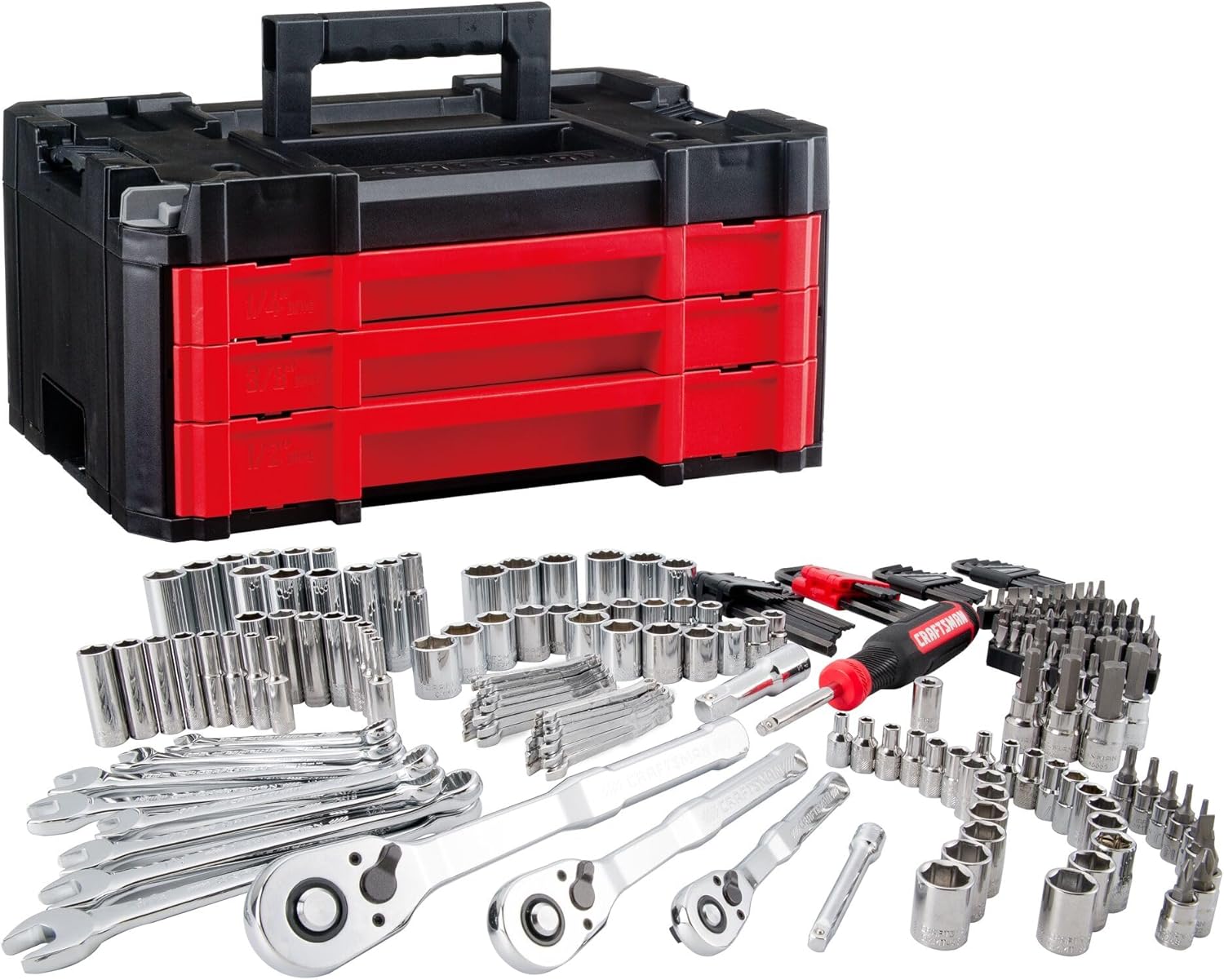 Craftsman VERSASTACK Mechanics Tool Set, 1/4 in, 3/8 in, and 1/2 in Drive, 230 Piece (CMMT45306)