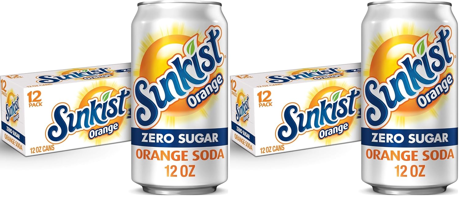 Sunkist Zero Sugar Orange Soda | 12 fl. oz. Cans | 12 Pack | Pack of 2