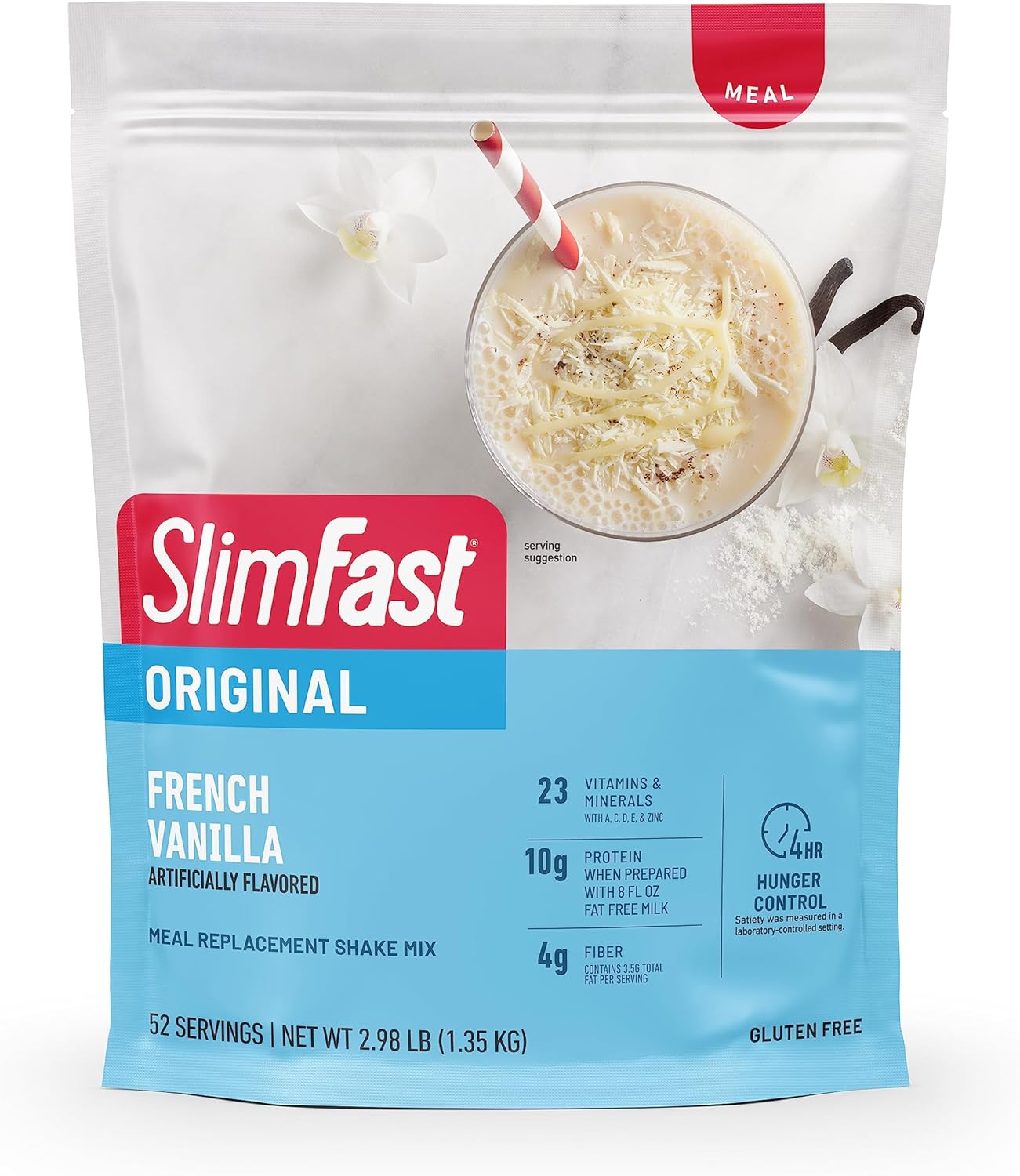 SlimFast Meal Replacement Powder, Original French Vanilla, Shake Mix, 10g of Protein, 52 Servings
