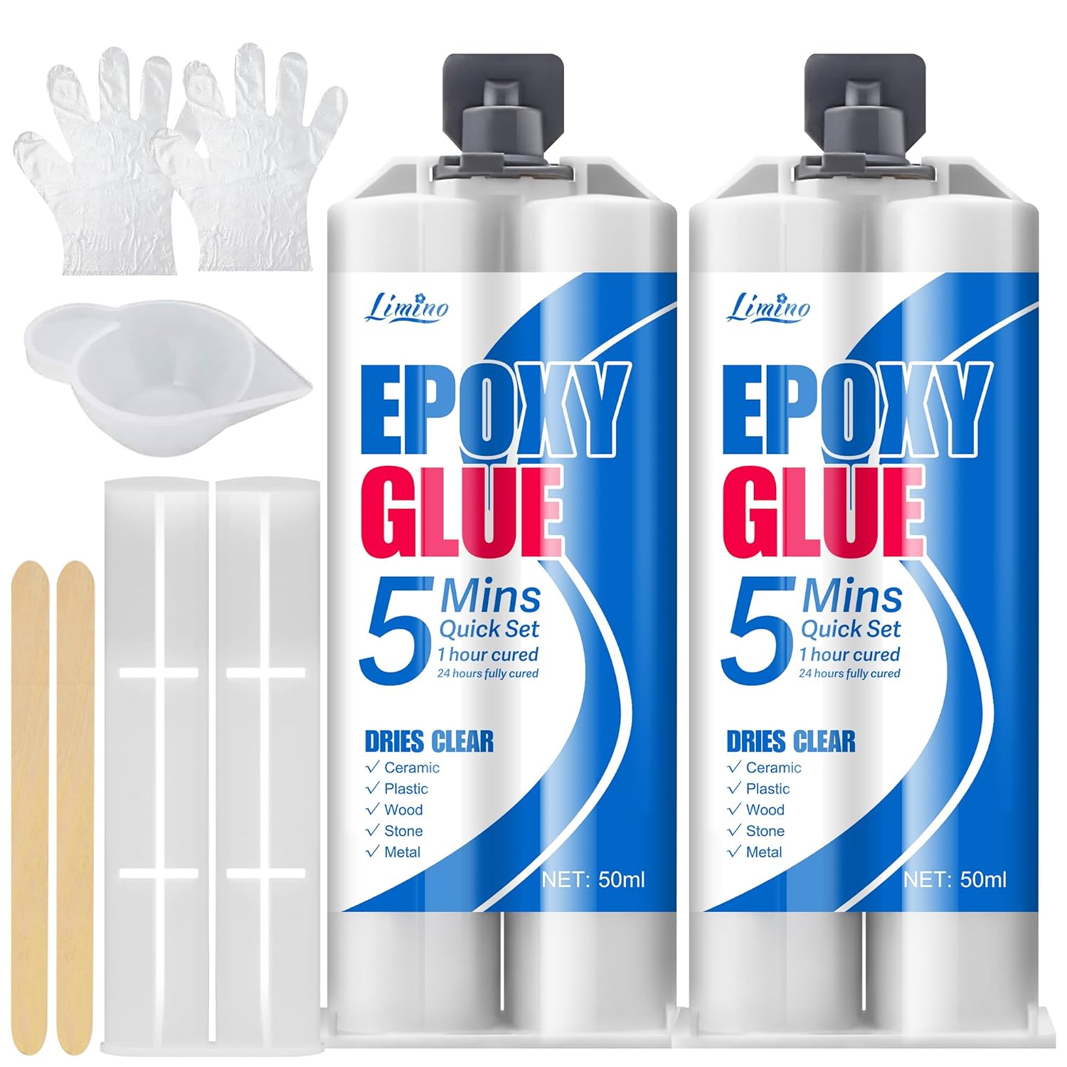 Epoxy Glue - 5 Minute Fast Repair Multi-Purpose Glue for Repairing Tile, Metal, Ceramics, Plastic, Wood - 2 Part Clear Epoxy Resin Adhesive with Accessories, Wear-Resistant, Waterproof - 3.5oz