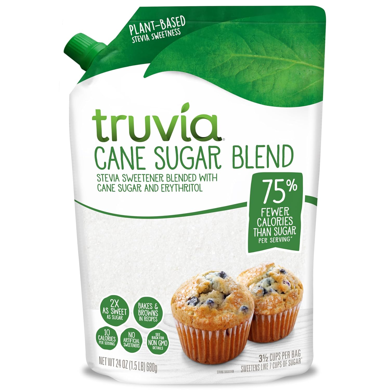 Truvia Cane Sugar Blend, Natural Stevia Sweetener and Cane Sugar, 24 oz