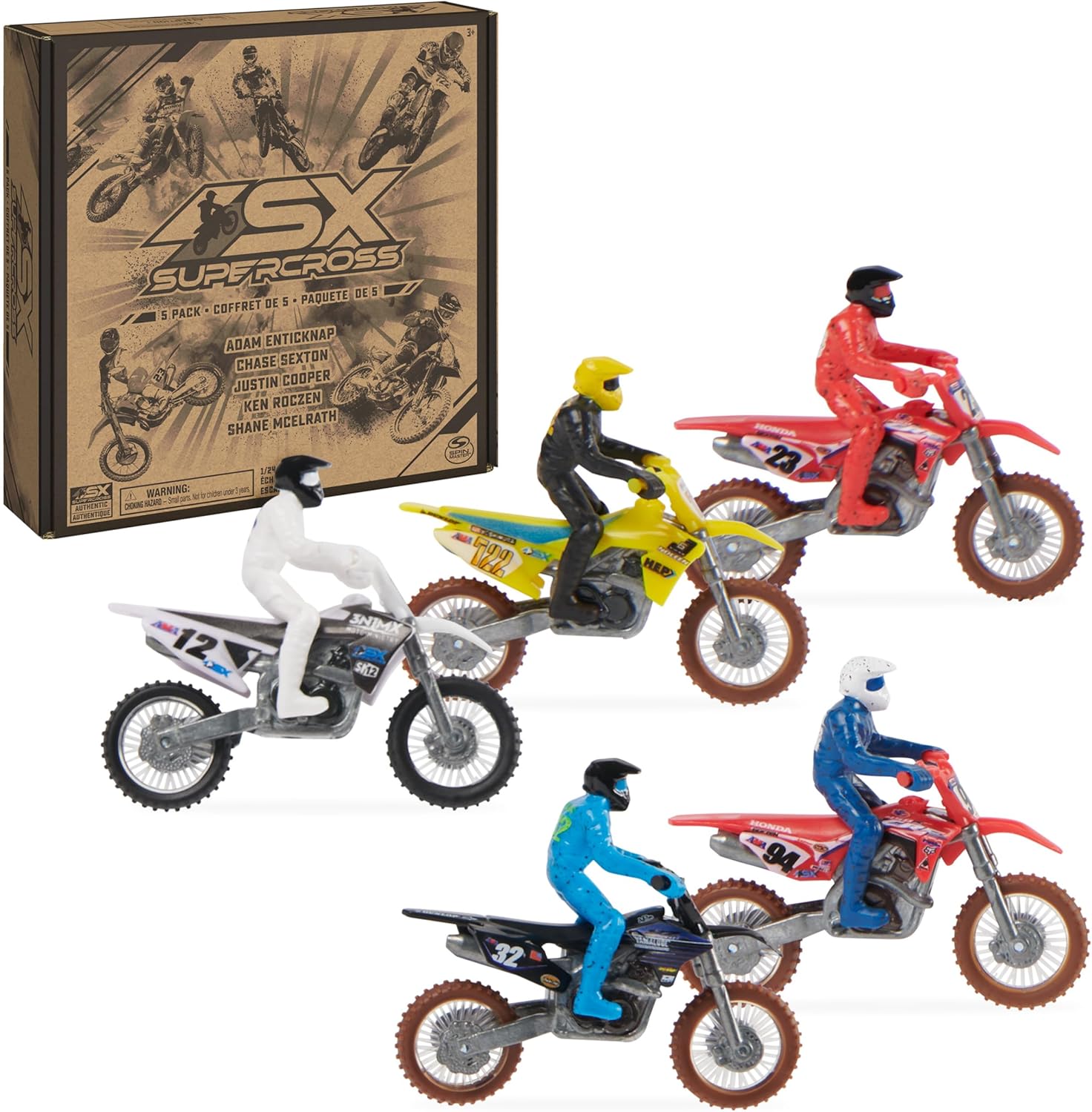Authentic 5-Pack of 1:24 Scale Die-Cast Motorcycles with Rider Figure, Toy Moto Bike for Kids and Collectors Ages 3 and up