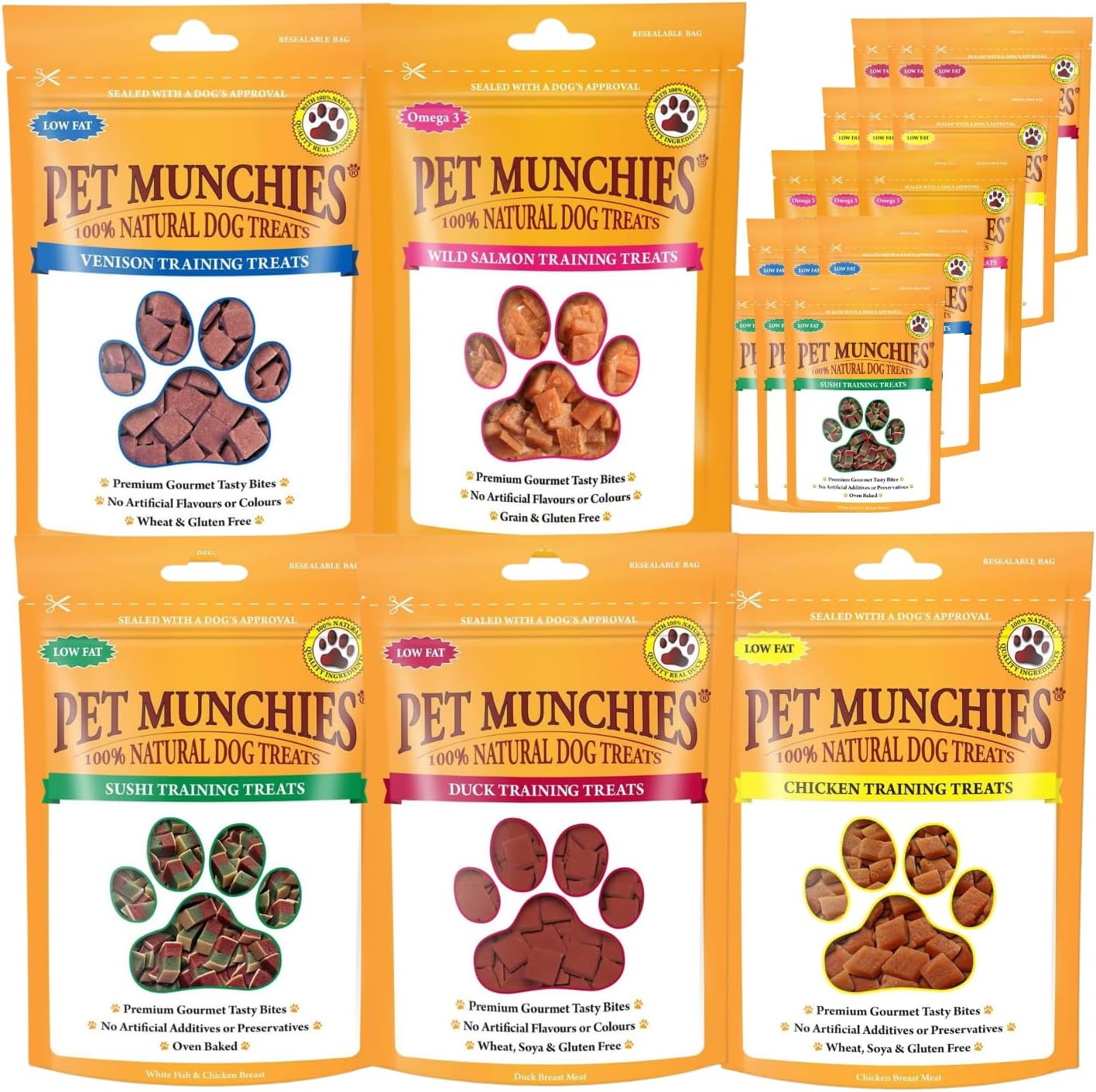 Pet Munchies Training Treats Bundle for Dogs, Multipack with Chicken, Duck, Venison, Sushi, Wild Salmon, Natural Real Meat Dog Treats (20 x 50g)
