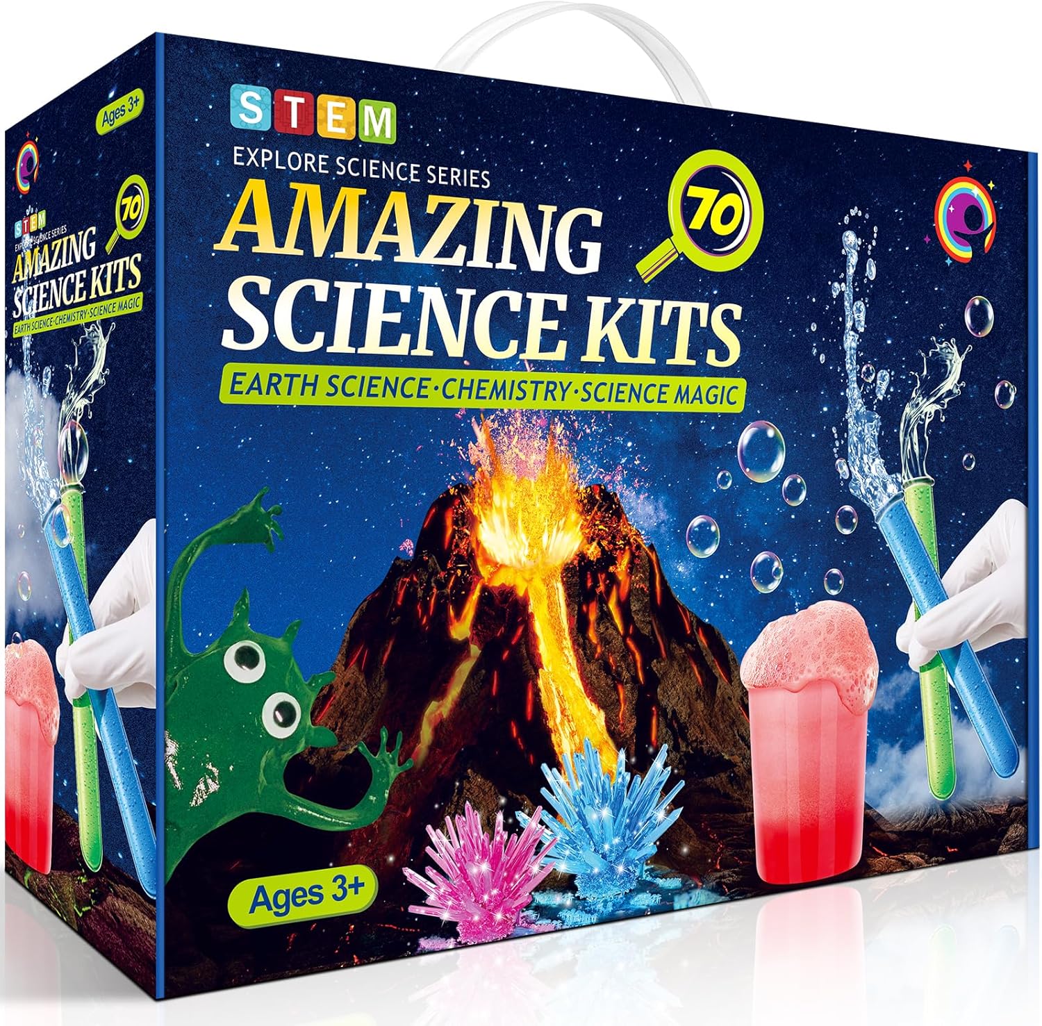 Science Experiments for Kids, 70 Science Kits for Kids Age 4-6-8-10-12, STEM Chemistry Set Erupting Volcano Kit, Crystal Growing, Bouncy Ball, Educational Toys Lab Gifts for 5 6 Year Old Boys Girls