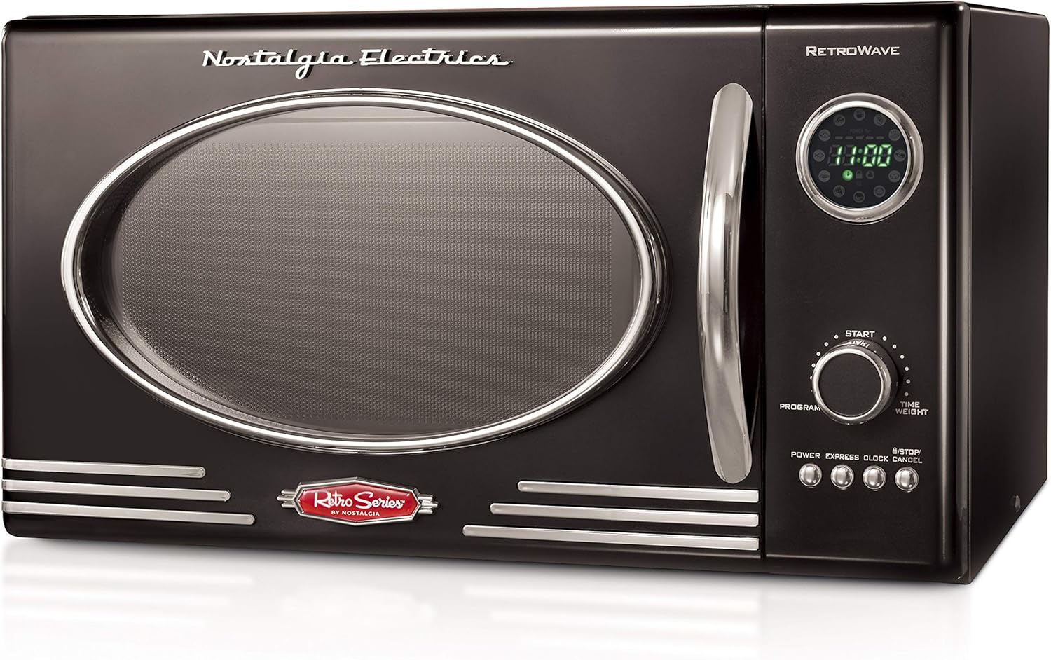 Nostalgia RMO4BK Retro 0.9 Cubic Foot 800-Watt Countertop Microwave Oven, 5 Power Levels and 12 Cook Settings, LED Display, Jet Black