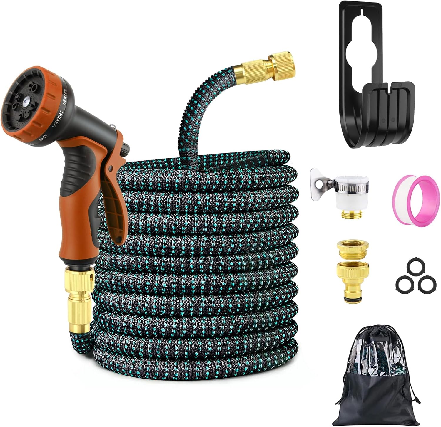 Expandable Garden Hose Pipe - 74FT Water Hose with 10 Function Spray Nozzle, Flexible Garden Hose with 3/4", 1/2" Hose Connectors, Leak-Proof Lightweight Hose Pipe for Garden, Pet, Car Wash