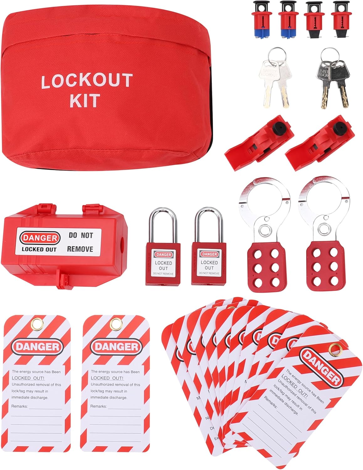 Electrical Circuit Breaker Lockout Tagout Kit Padlock Loto Labels Hasps Medium Clamp on Circuit Breaker Lock Set Cable Ties Compliance for Industrial Electrical Lock Out Tag Out Kit