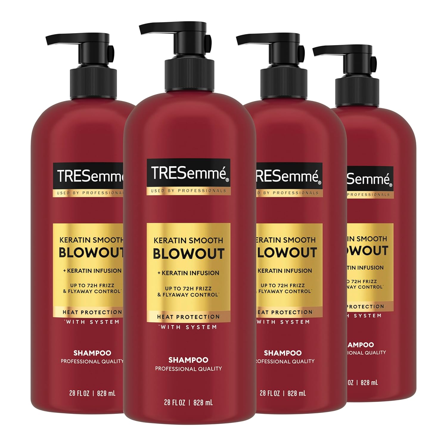 TRESemmé Shampoo 4 Pack Keratin Smooth Transforming Unruly Hair, Formulated with Lamellar-Discipline, 28 Fl Oz