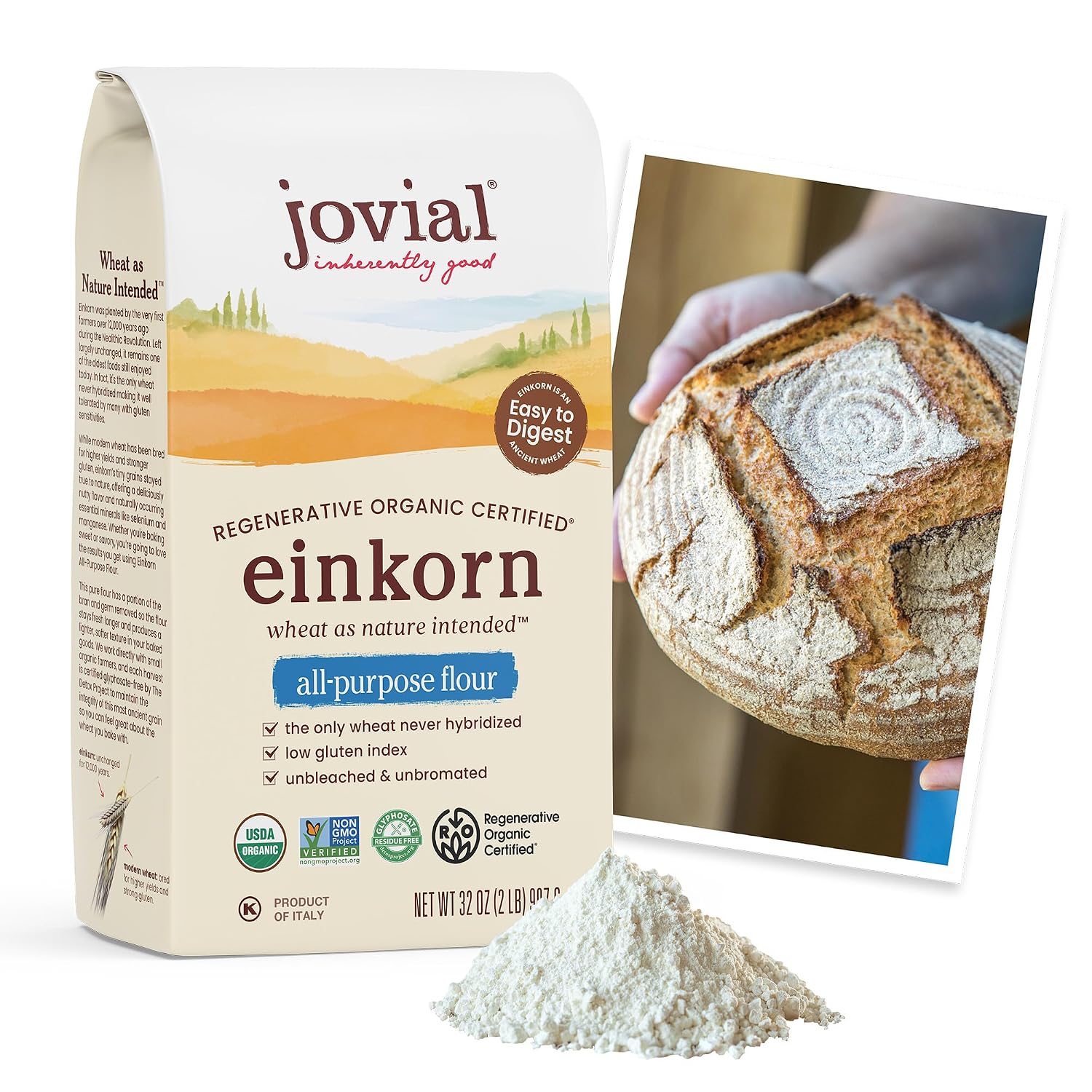 Jovial Organic Einkorn Unbleached All Purpose Flour, Non-GMO, 32 Oz, 5 Pack
