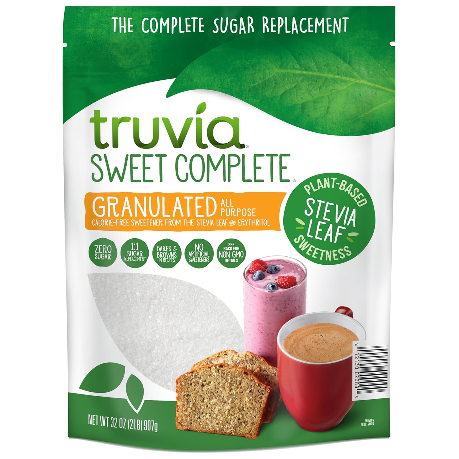 Truvia Sweet Complete Zero-Calorie Granulated All-Purpose Stevia Leaf Sweetener, 32 oz Bag