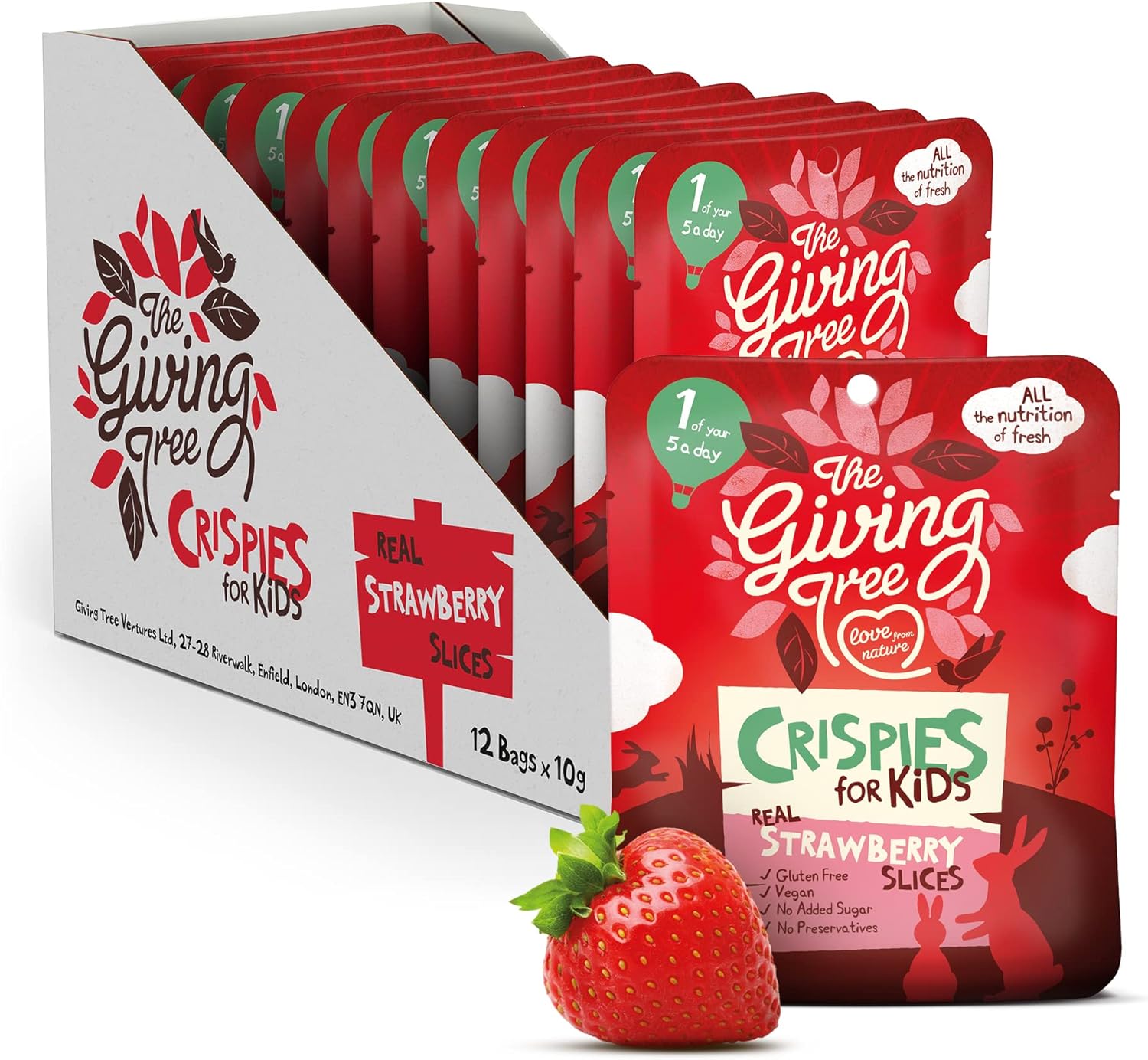 The Giving Tree Freeze Dried Fruit - NEW KIDS Crispies - No Added Sugar, Vegan & Gluten Free - Healthy Snacks For Kids (Strawberry) Pack of 12