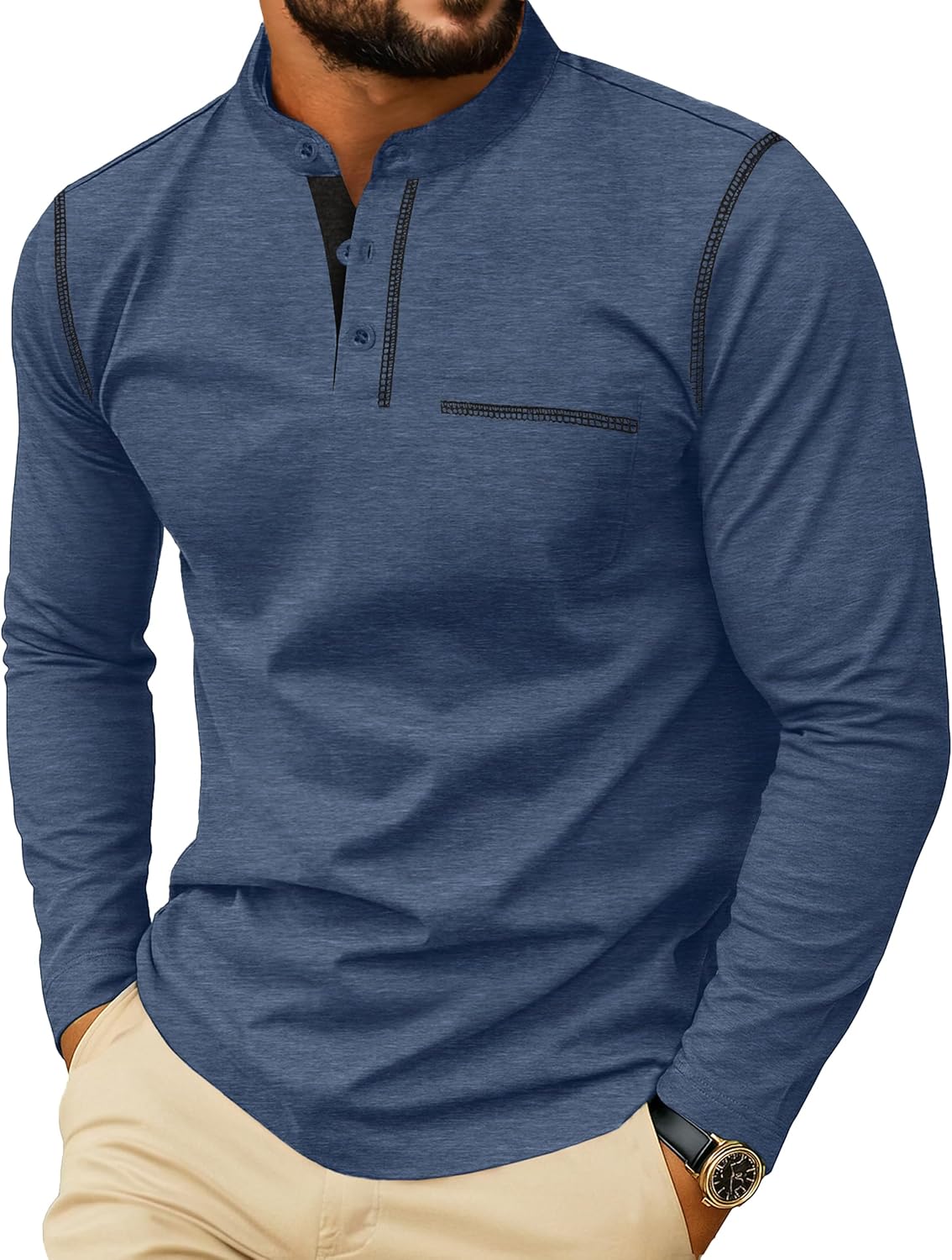 Sailwind Men's Henley Shirts Long Sleeve Button T-Shirt Casual Stylish Cotton Pullover Shirt with Pocket