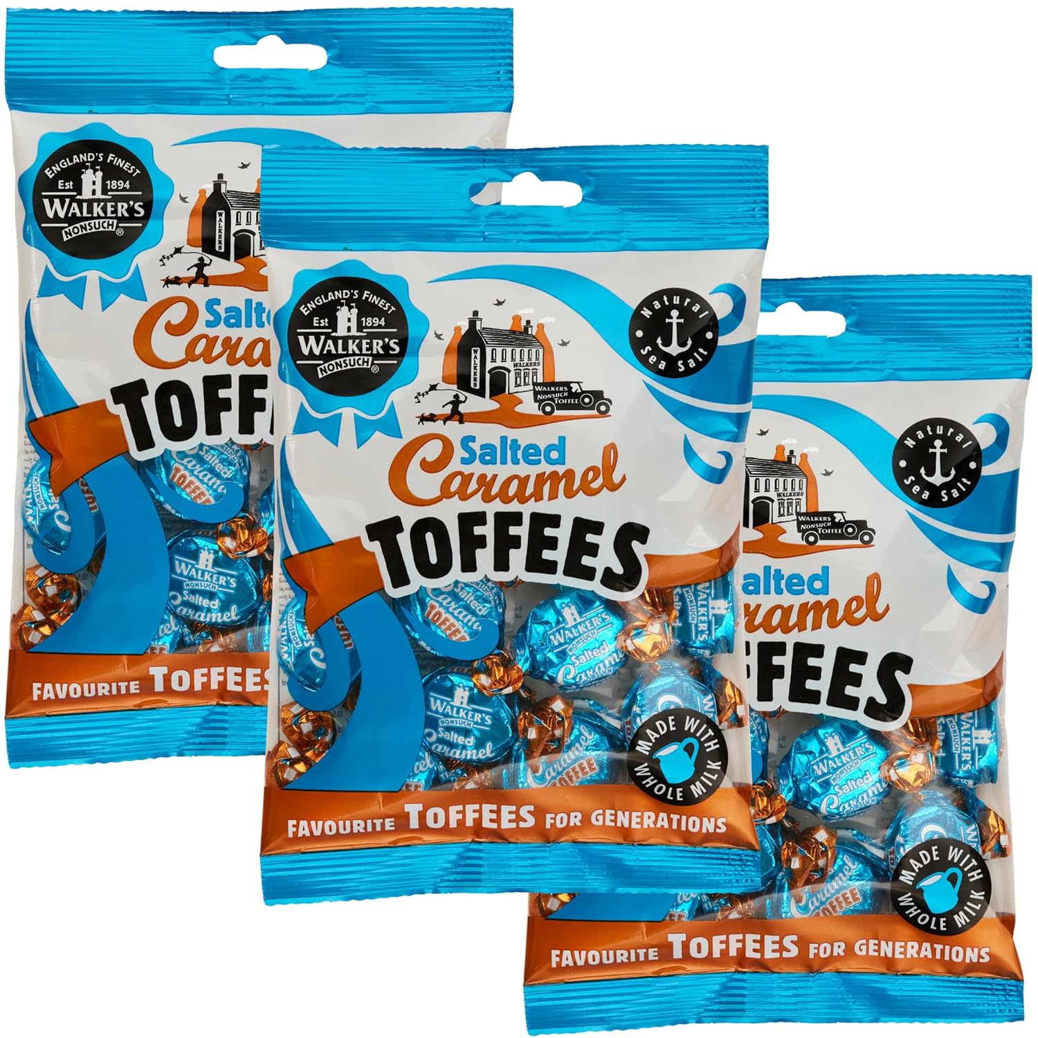 Walkers' Nonsuch Salted Caramel Toffees | with Butter & Whole Milk | Imported from the UK | Traditional British Candy | Individually Twist Wrapped Toffee | 5.29 Oz (Pack of 3)
