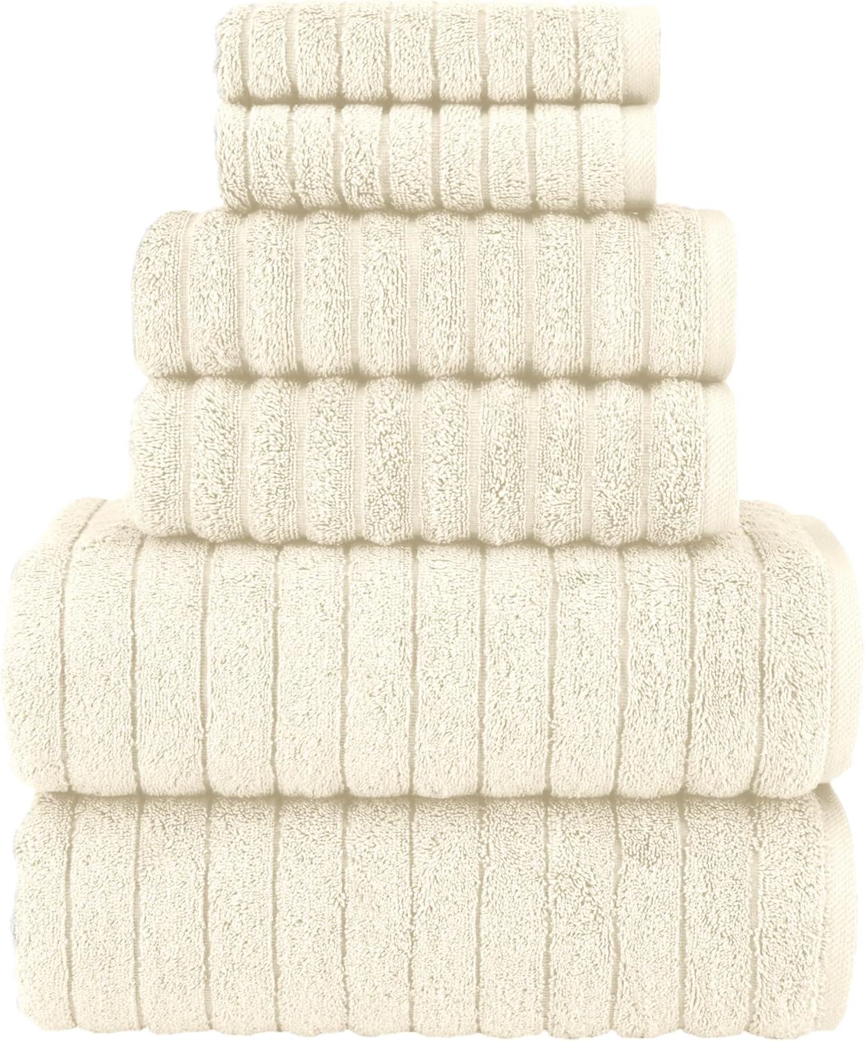 Elegant Comfort 100% Turkish Cotton Corduroy Ribbed Luxury Bath Towels 6-Piece Set, Premium Feel - Quick Dry, Highly Absorbent, Contains 2 Bath Towels, 2 Hand Towels, and 2 Washcloths, Ivory