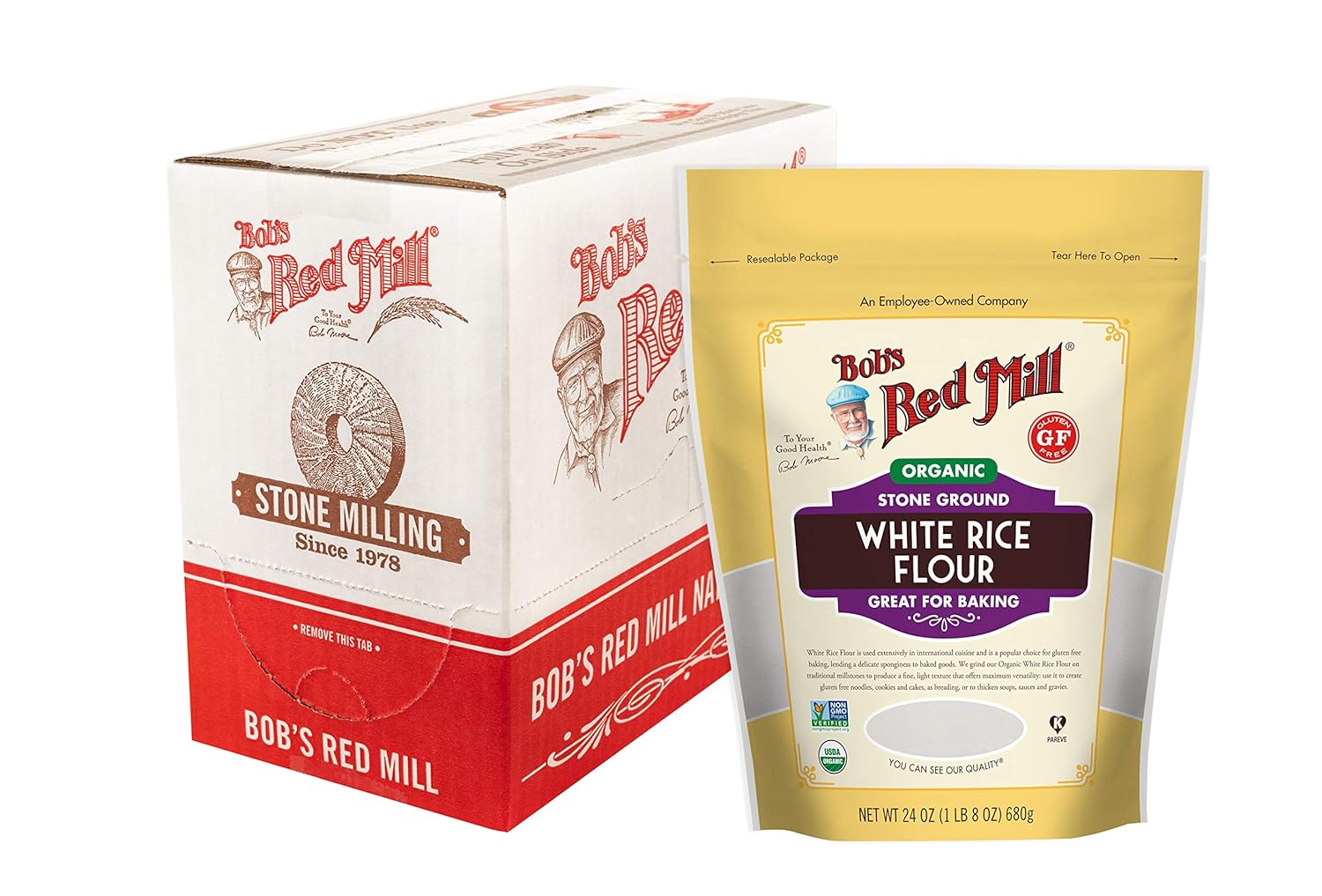 Bob's Red Mill Organic White Rice Flour, 24oz (Pack of 4) - Non GMO, Vegan, Kosher