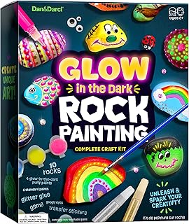 Kids Rock Painting Kit - Glow in The Dark - Arts & Crafts Easter Gifts for Boys and Girls Ages 6-12 - Craft Activities Kits - Creative Art Toys for 6, 7, 8, 9, 10, 11 & 12 Year Old Kids