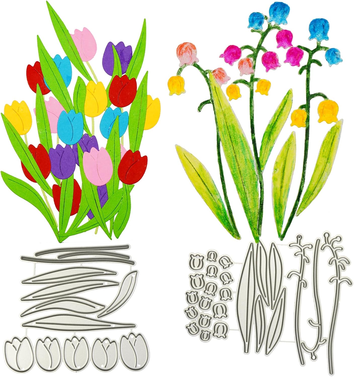 Tulips and Trumpet Blossoms Die Cuts for Card Making Flower Leaf Cutting Dies Stencils for Paper,Crafting Scrapbooking Embossing Photo Album Decor DIY Craft Gift