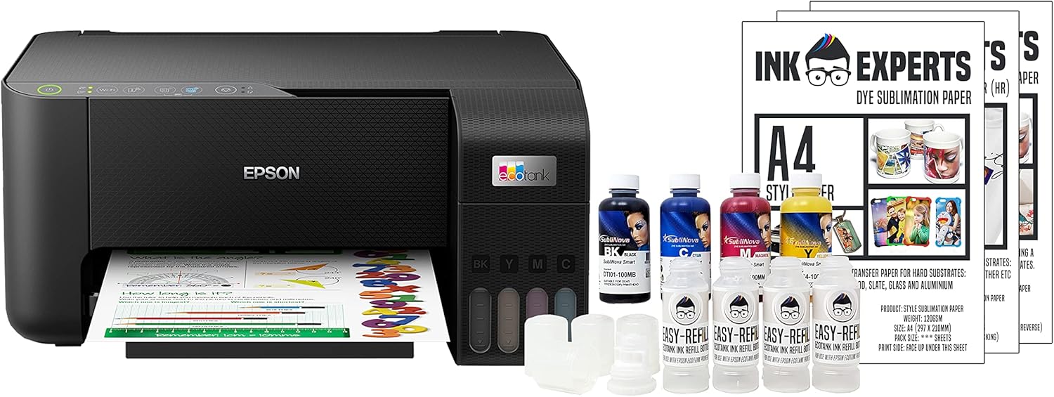 Ink Experts Dye Sublimation A4 Printer Bundle - Windows Compatible with Epson ET1810 inc. Printer and Inktec Sublinova Inks